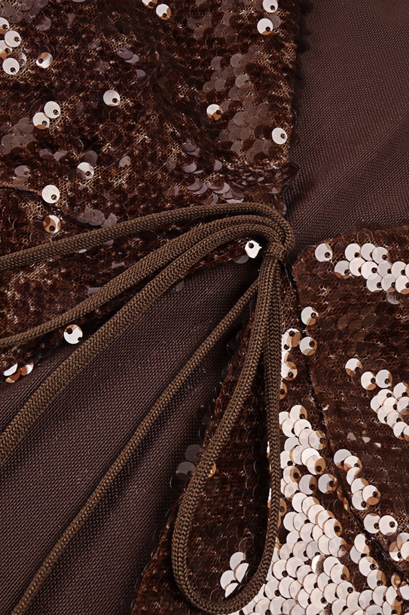 Matede Brown Sequin Fishtail Maxi Dress Set