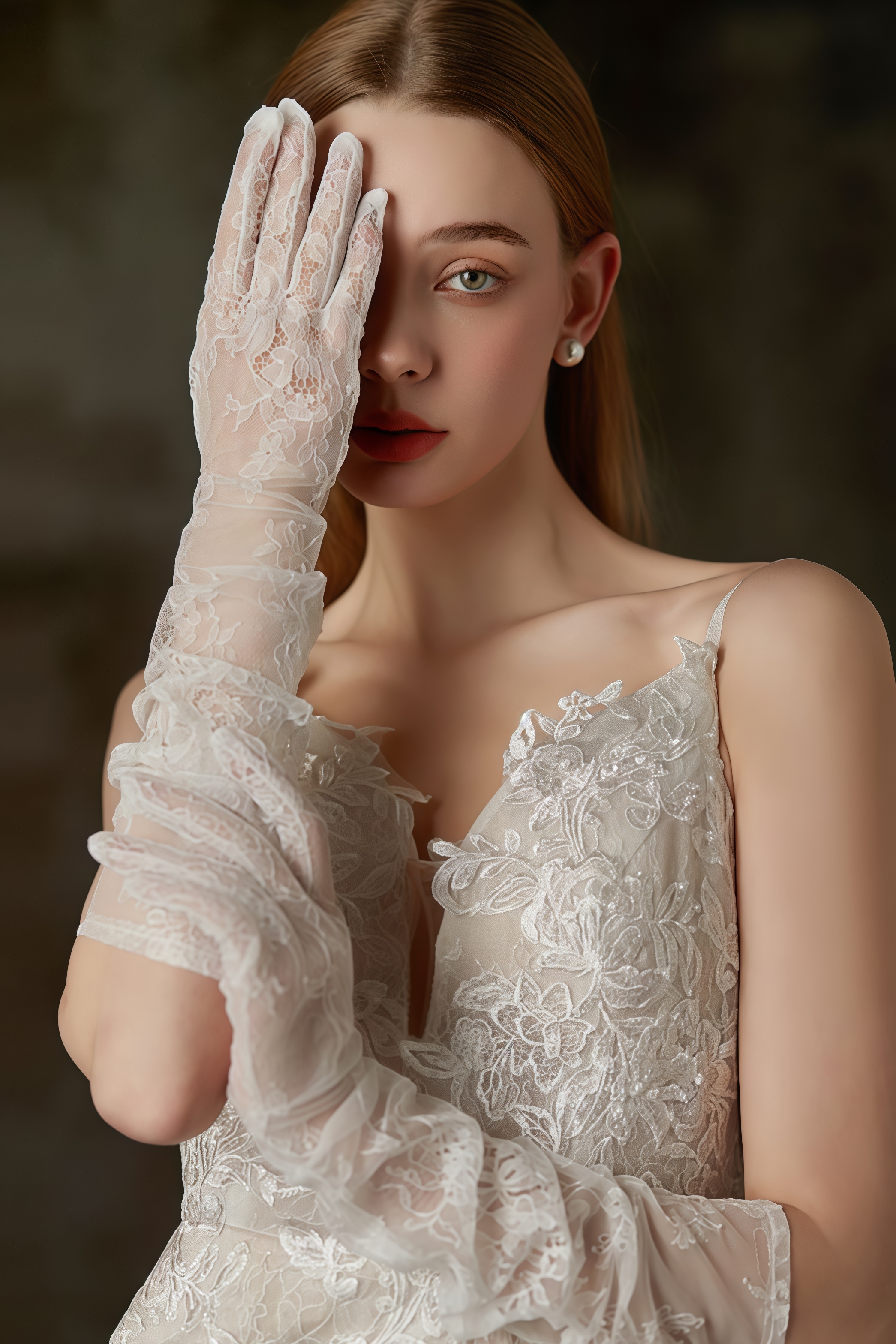 Therls Beige Long Chiffon Lace Gloves