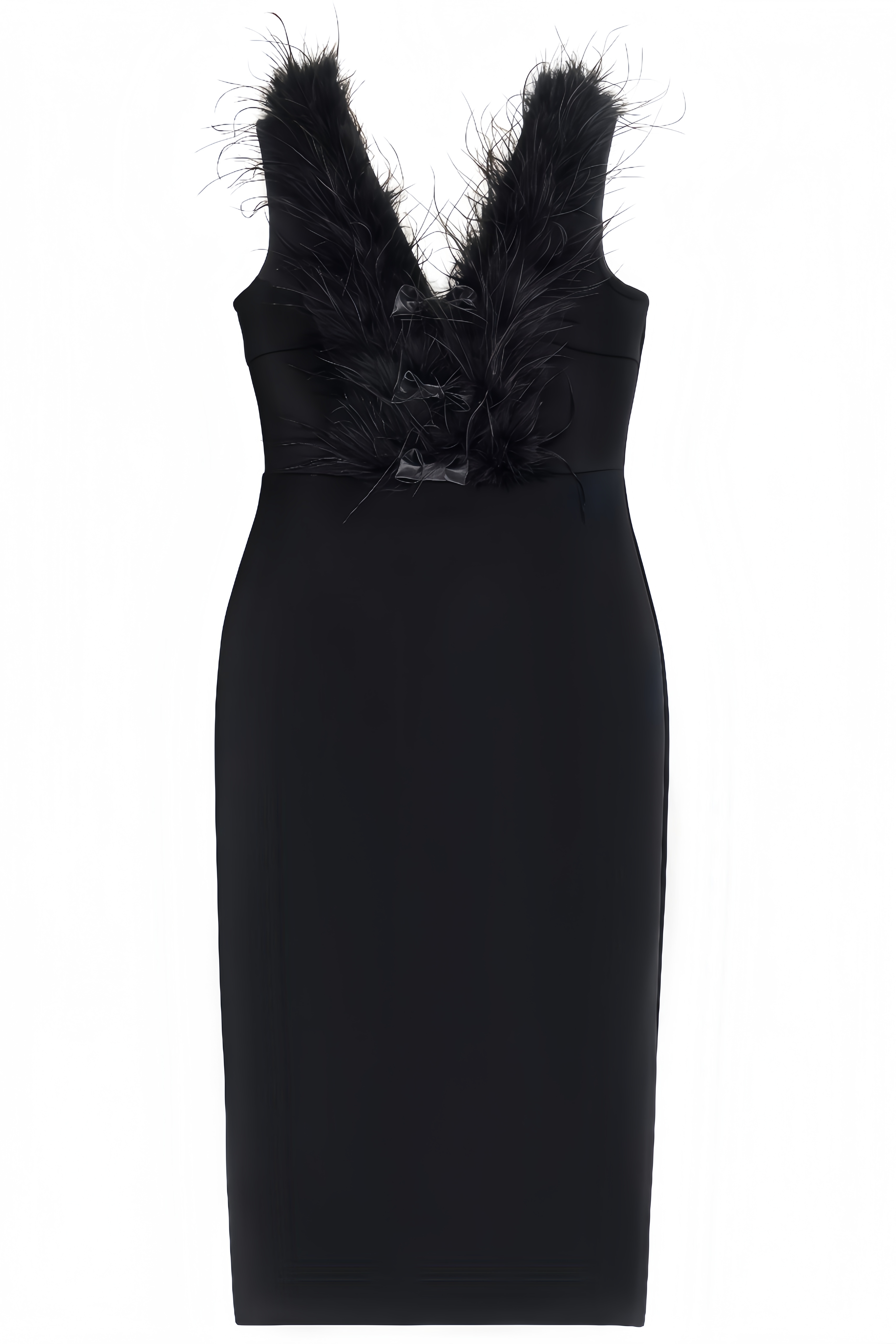 Lakei Feather V Neck Bandage Midi Dress