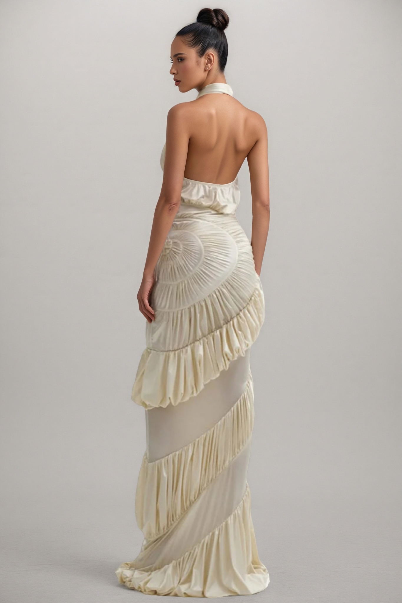 Johe Halterneck Shirred Maxi Dress