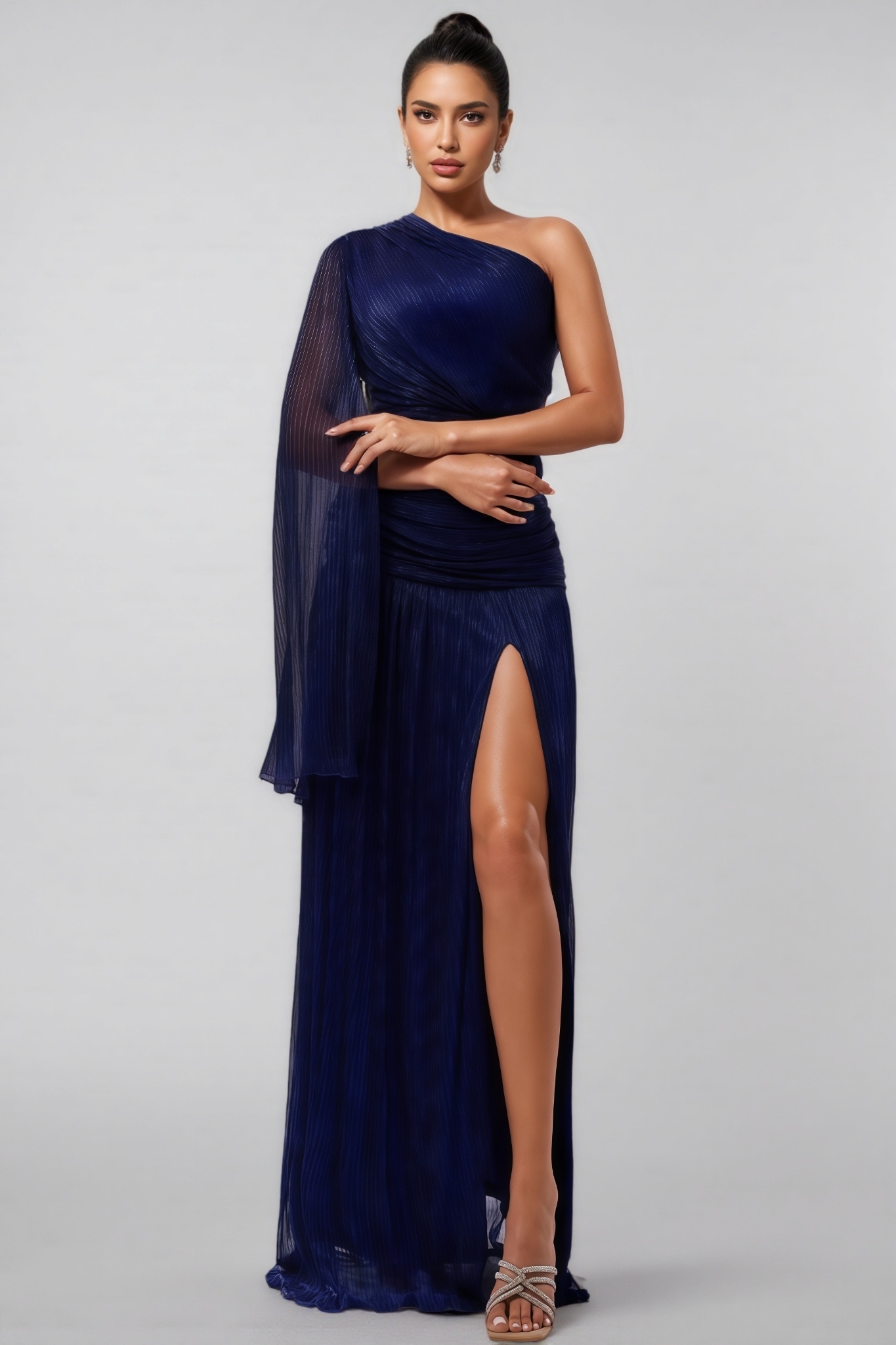 Desti Slanted Collar Slit Maxi Dress
