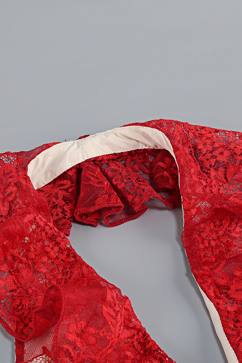 Gracd Backless Lace Ruffled Midi Dress