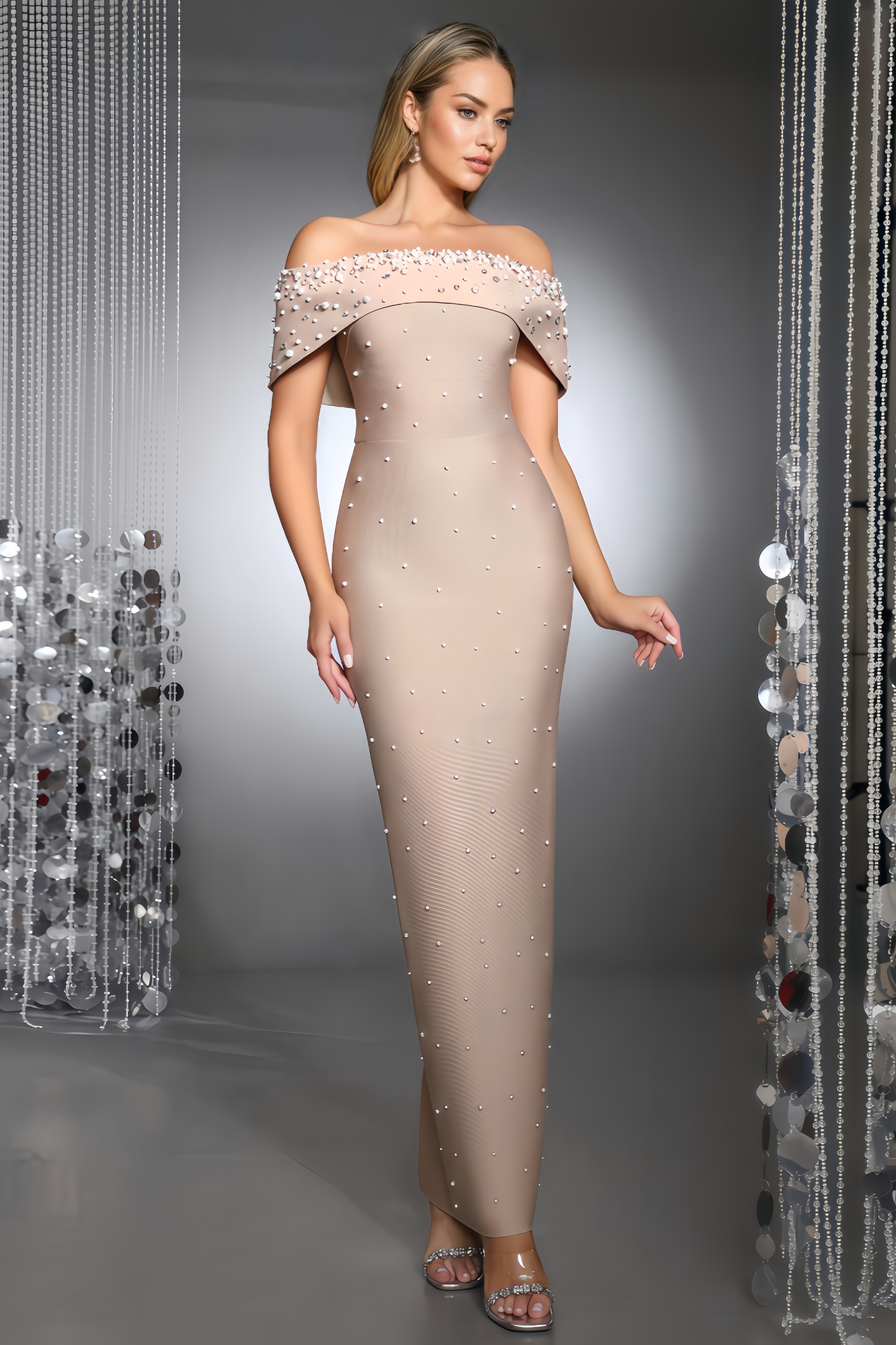 Zekef Pearl-Trimmed Bandage Maxi Dress