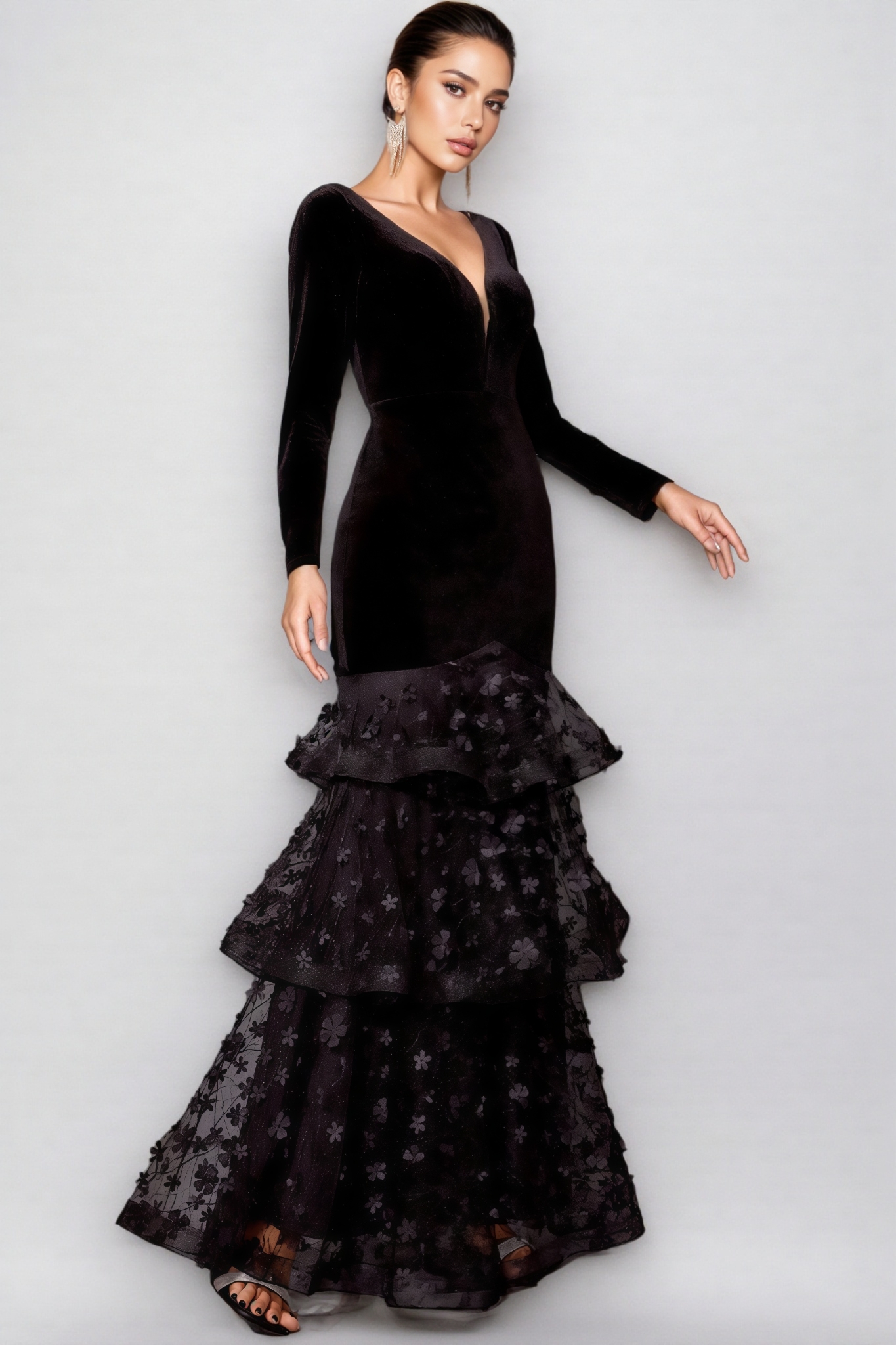 Ridhan Black Layered Mesh Maxi Dress