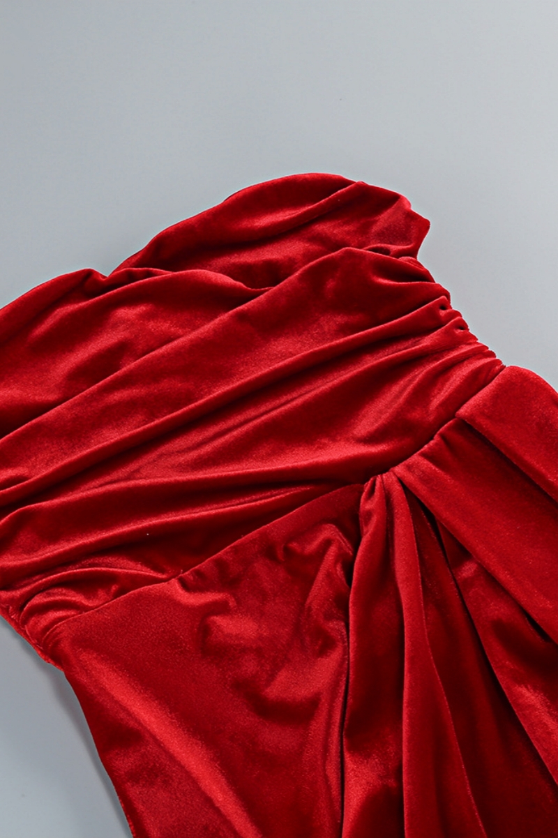 Megas Red 3D Floral Split Maxi Dress