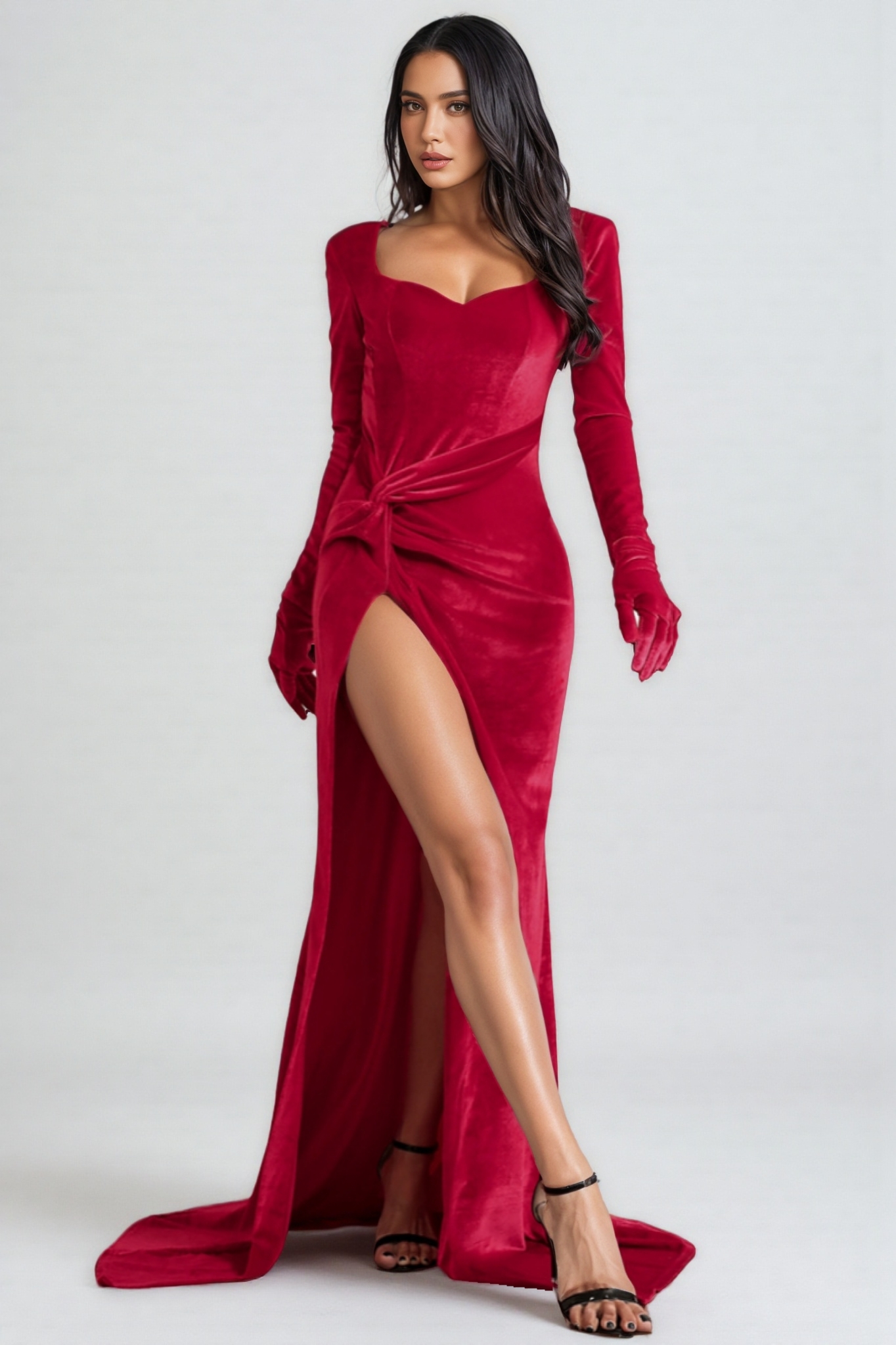 Jenny Red High Waisted Glove Maxi Dress