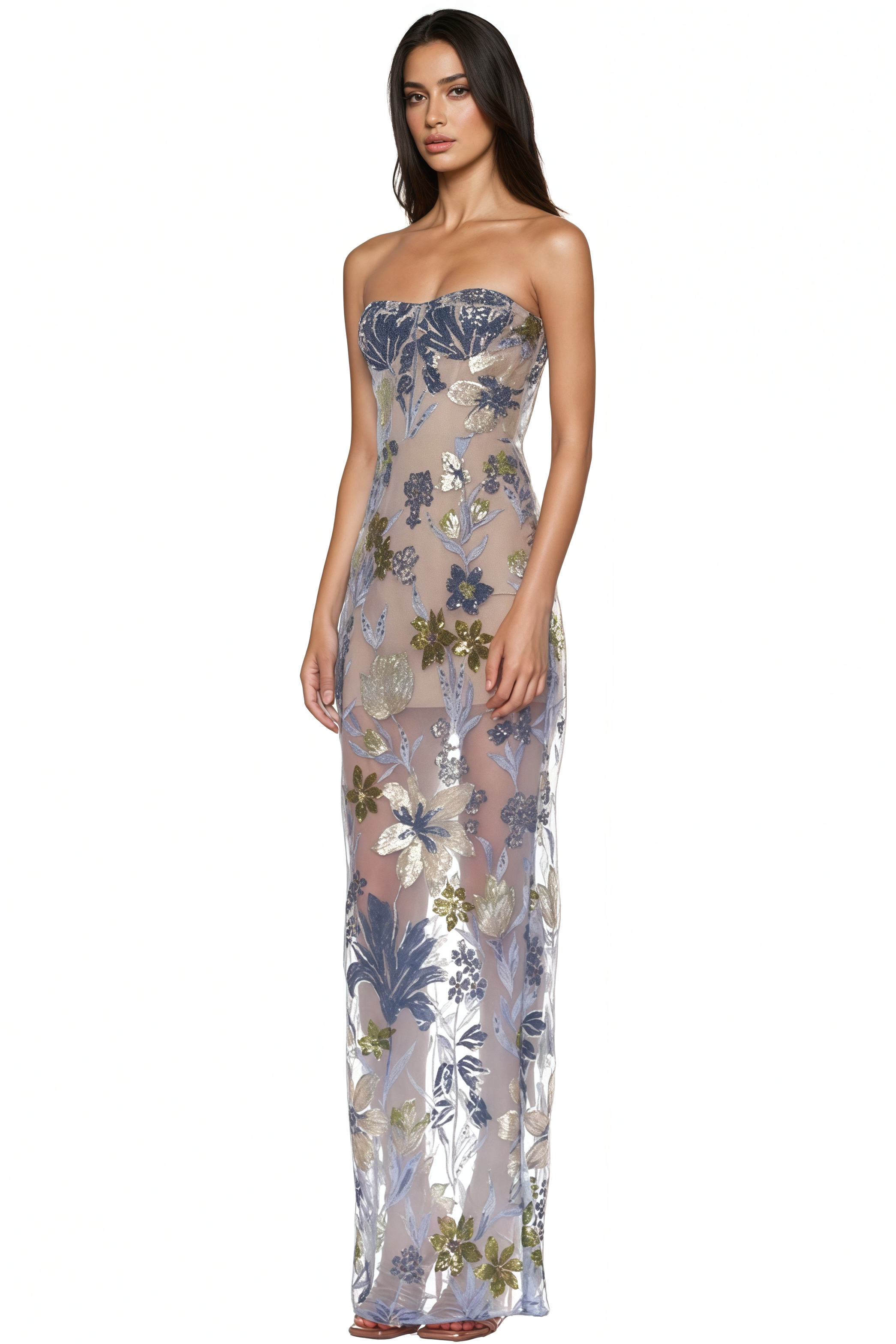 Waylen Blue Embroidered Maxi Dress