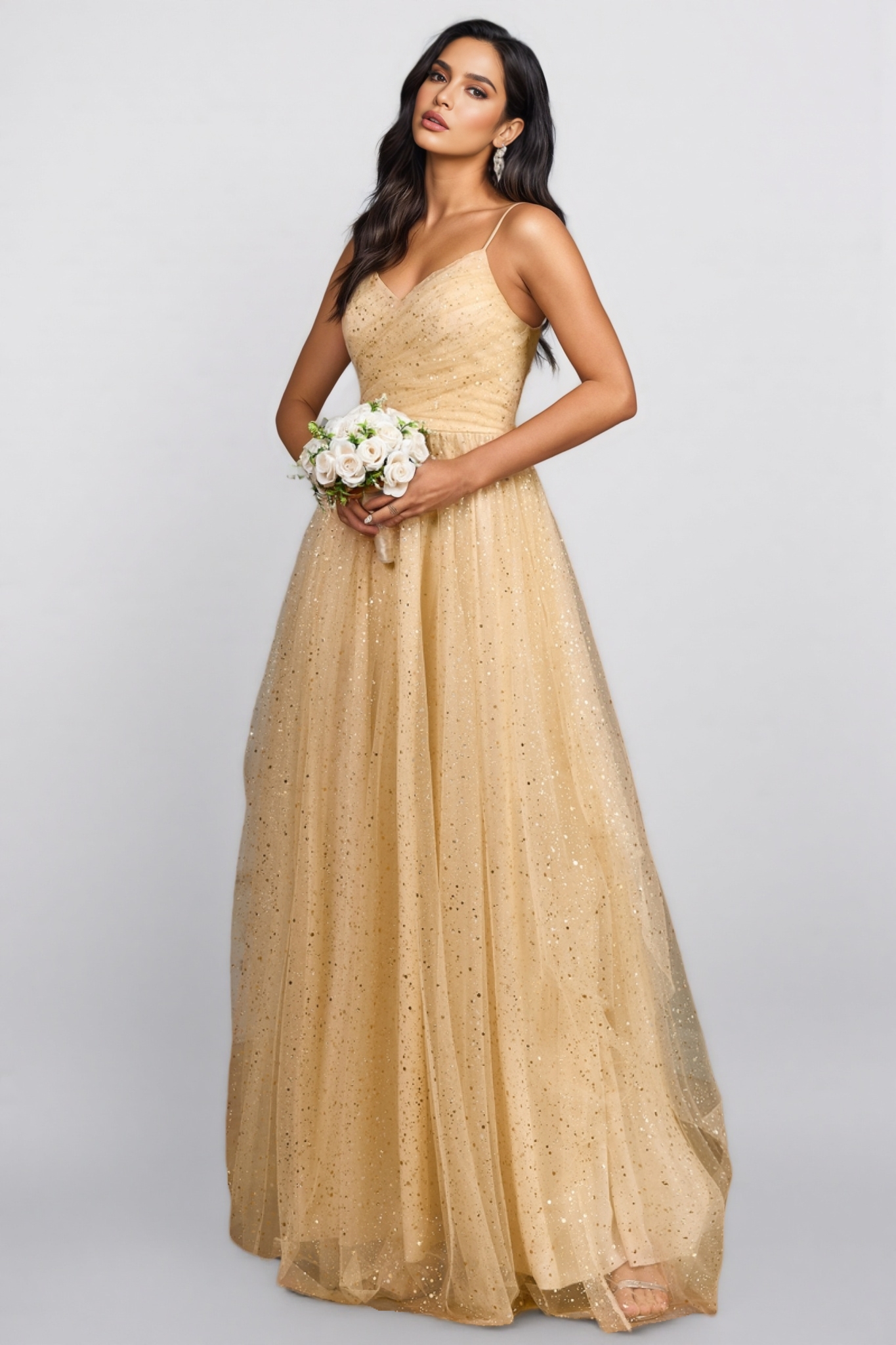 Ilian Halter V-Neck Sequin Maxi Dress