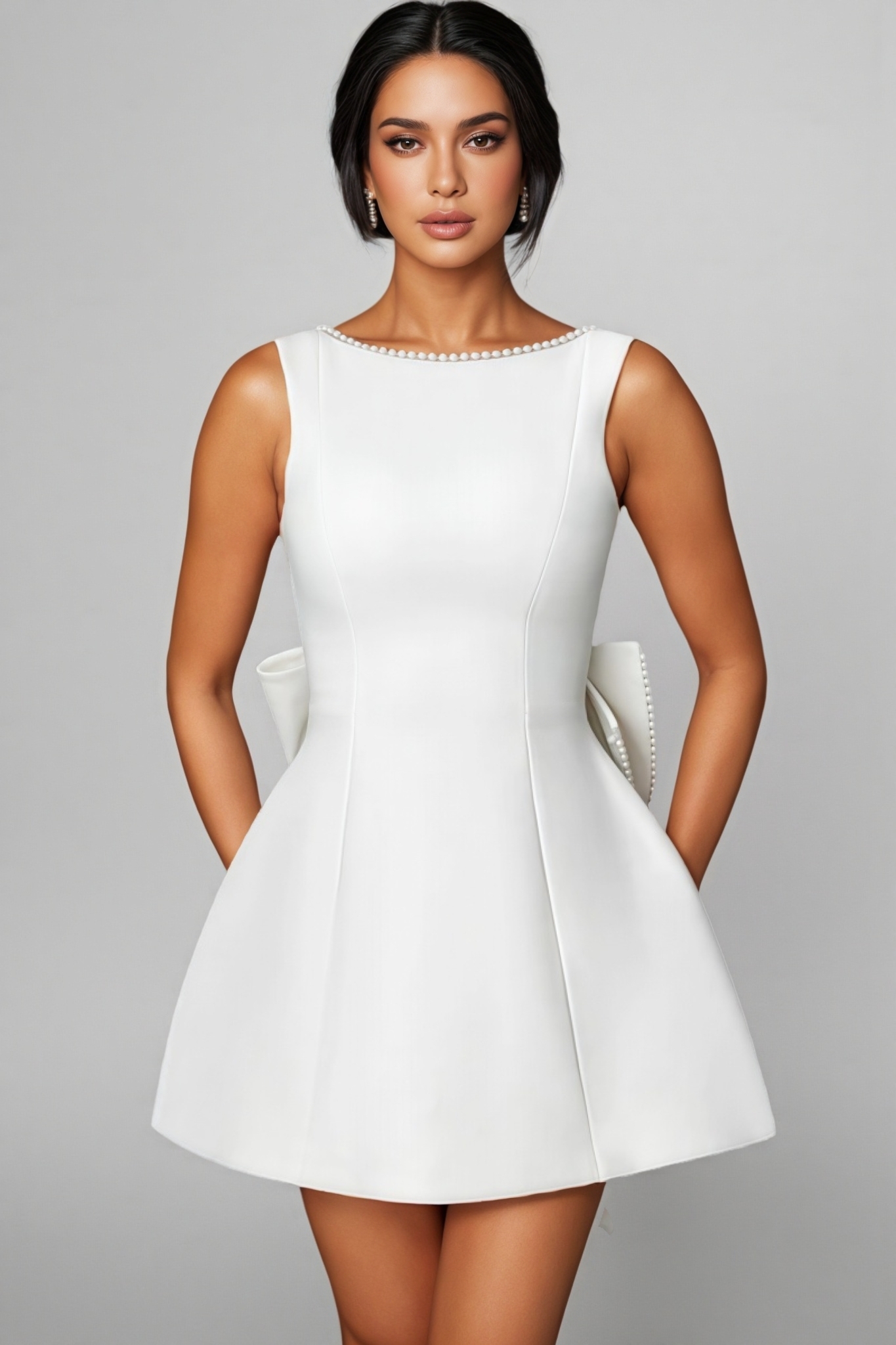 Flair White Backless Bow Mini Dress