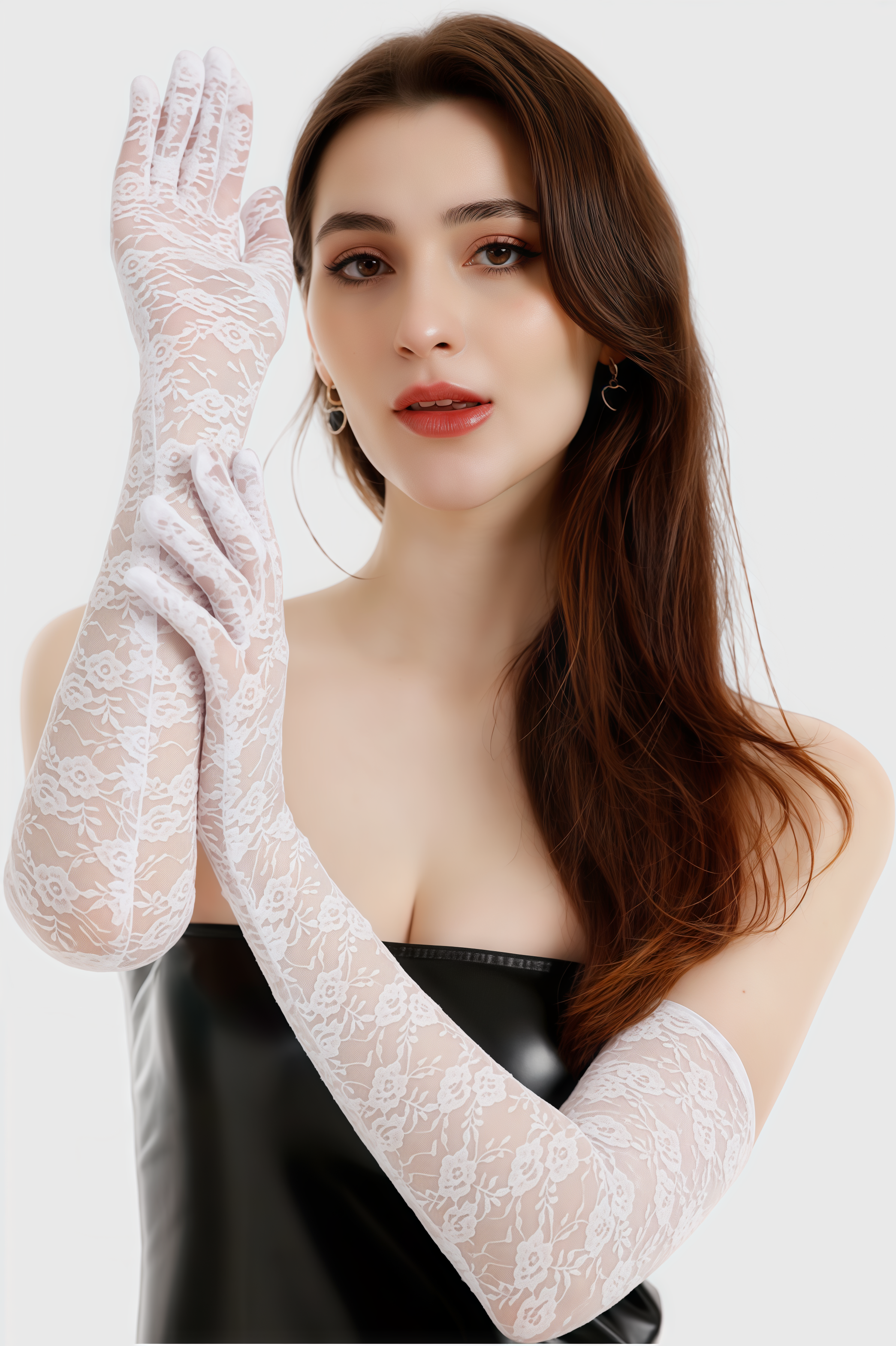 Quank White Long Lace Small Flower Gloves