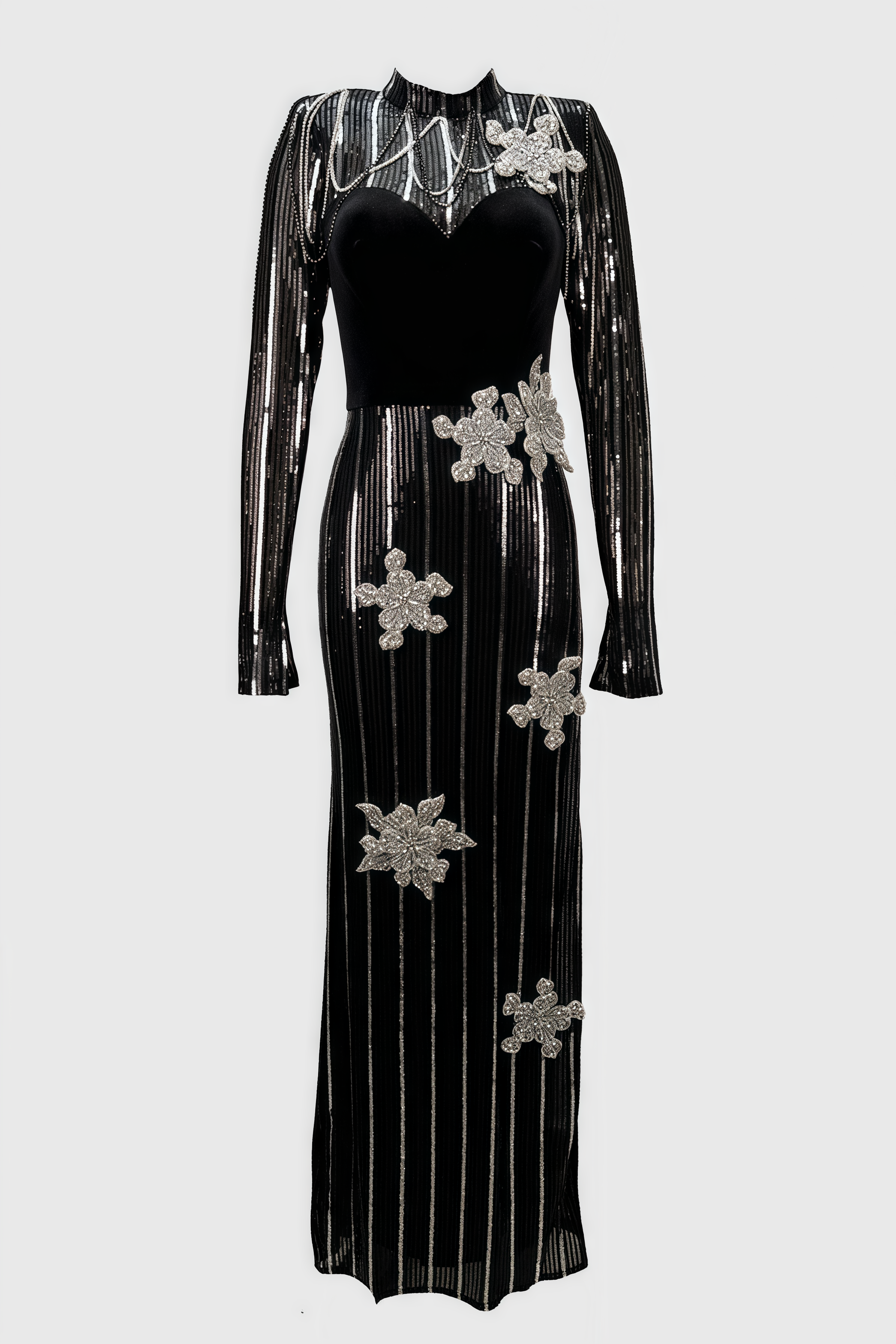 Aelik High Neck Sequin 3D Flower Maxi Dress