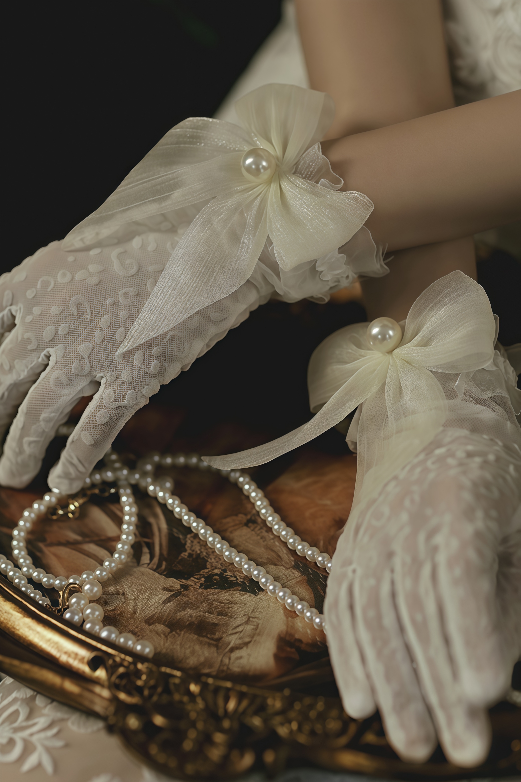 Ilyat White Dot Bow Gloves