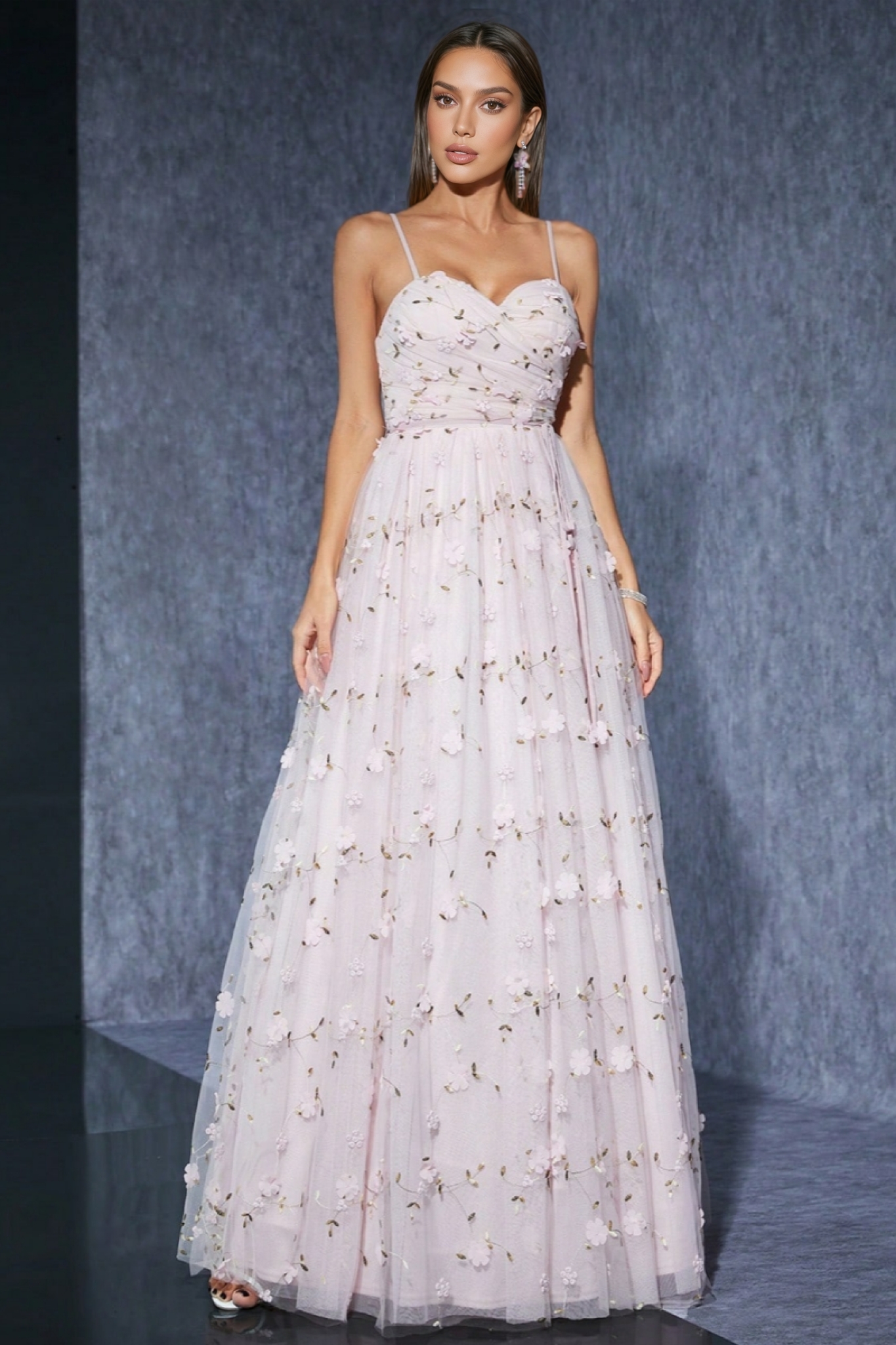 Maelys Embroidered Pink Halter Maxi Dress