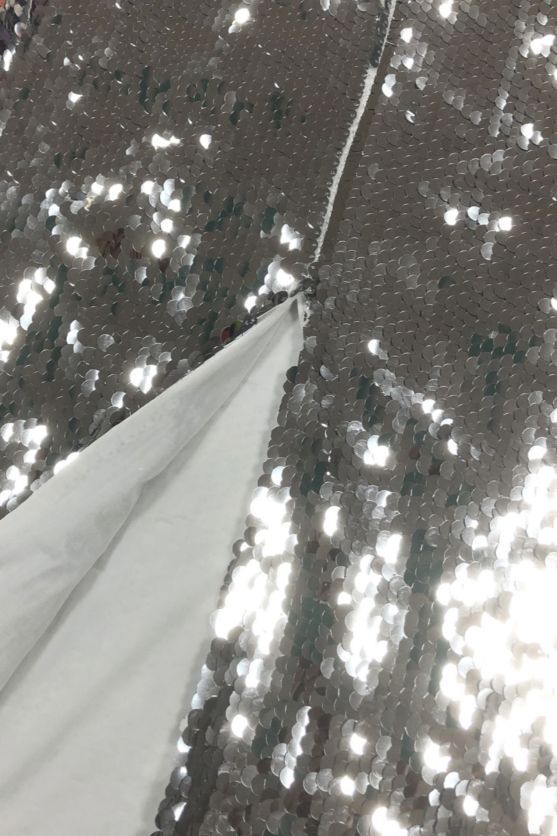 Zeitd Silver Sequin Backless Maxi Dress