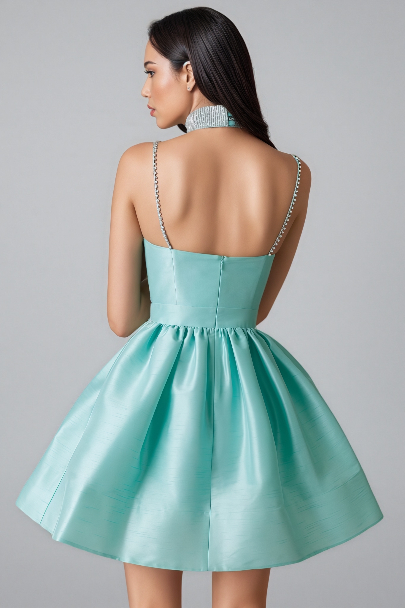 Rend Blue Pleated Halter Mini Dress