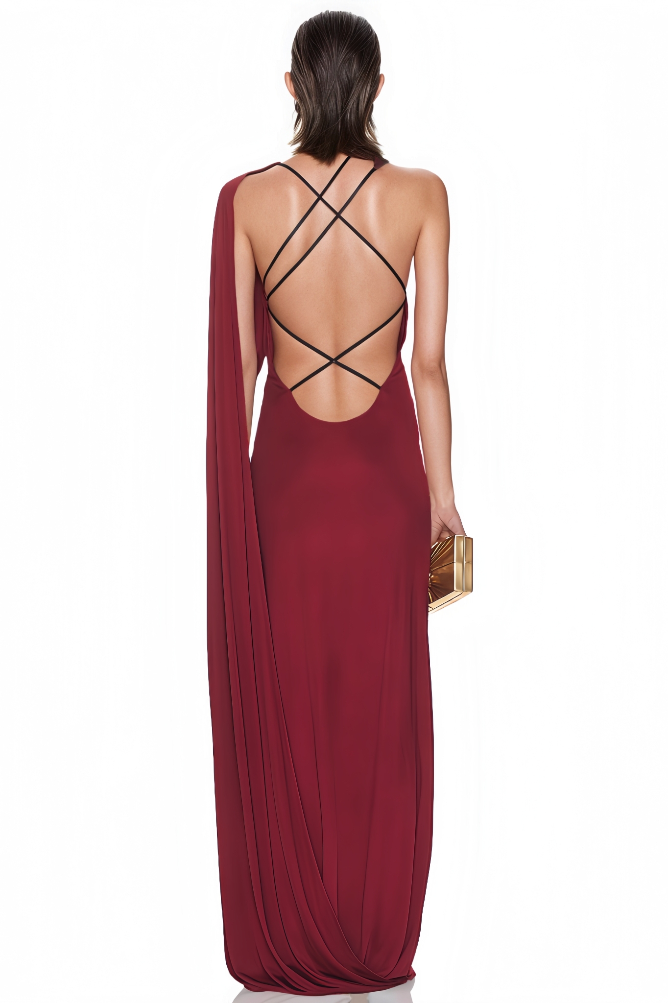 Daxte Backless Shawl-Collar Maxi Dress
