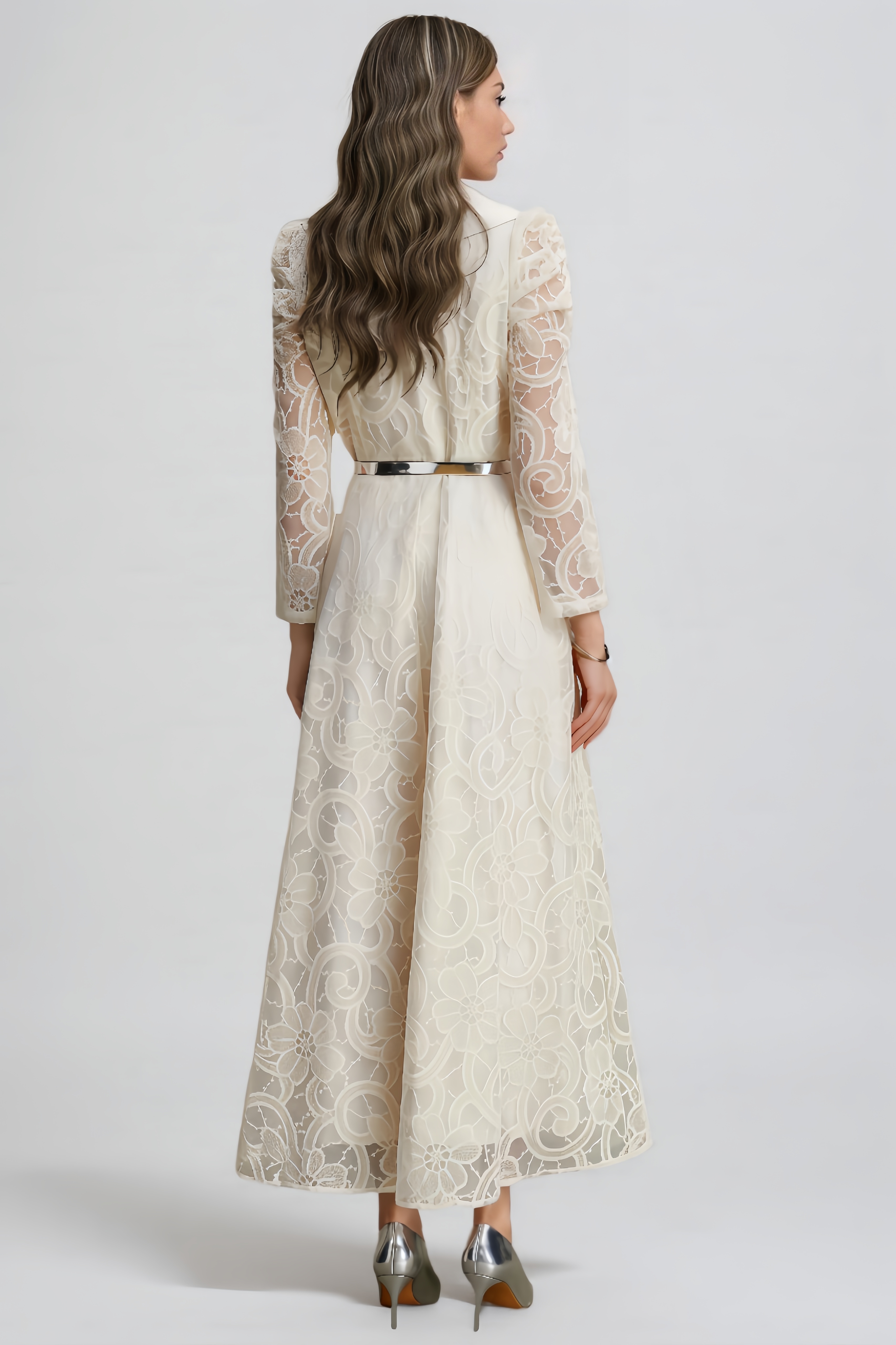 Azurt Diamond-Encrusted Lace Maxi Dress