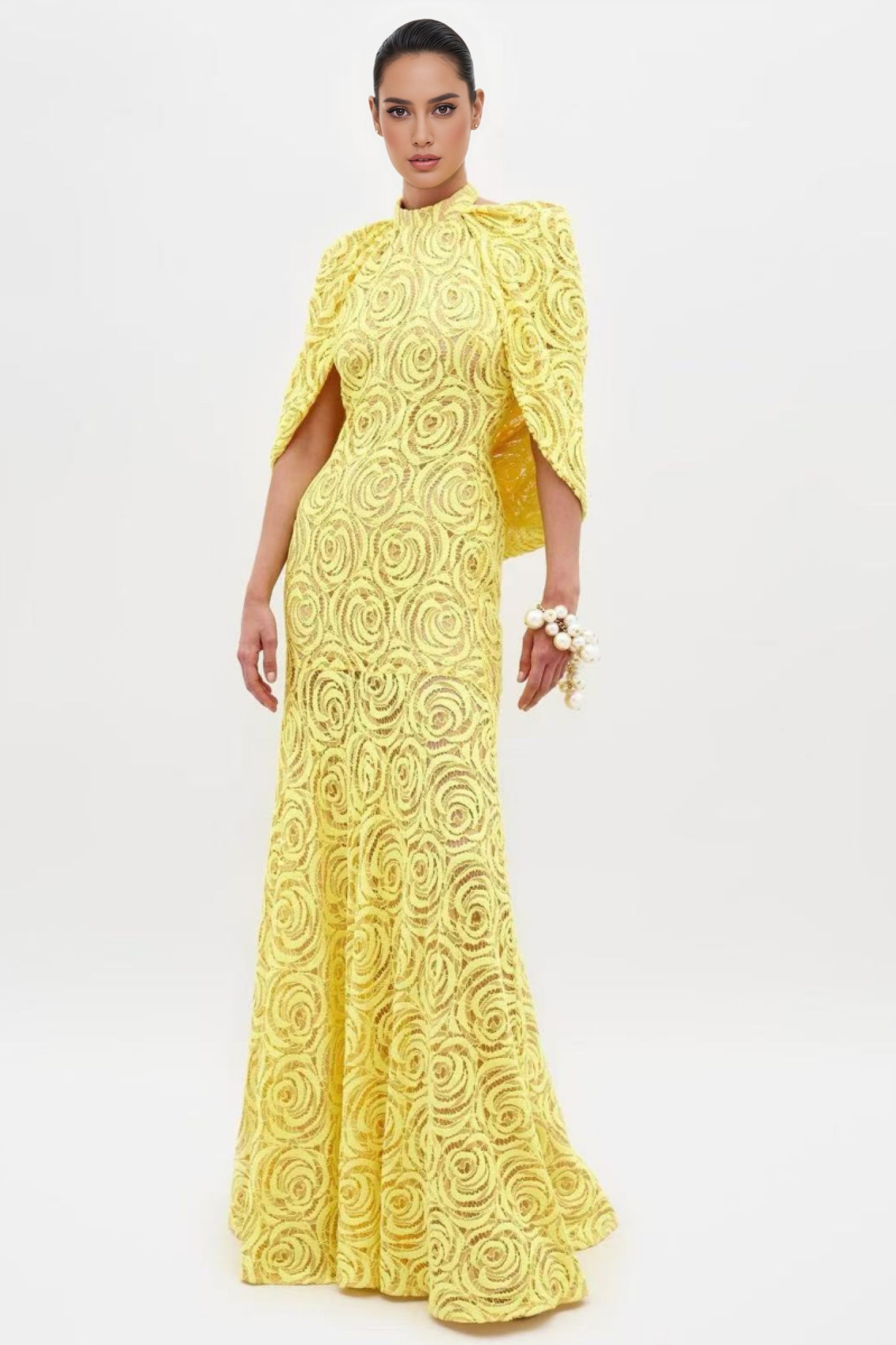 Ann Embroidered Shawl Midi Dress