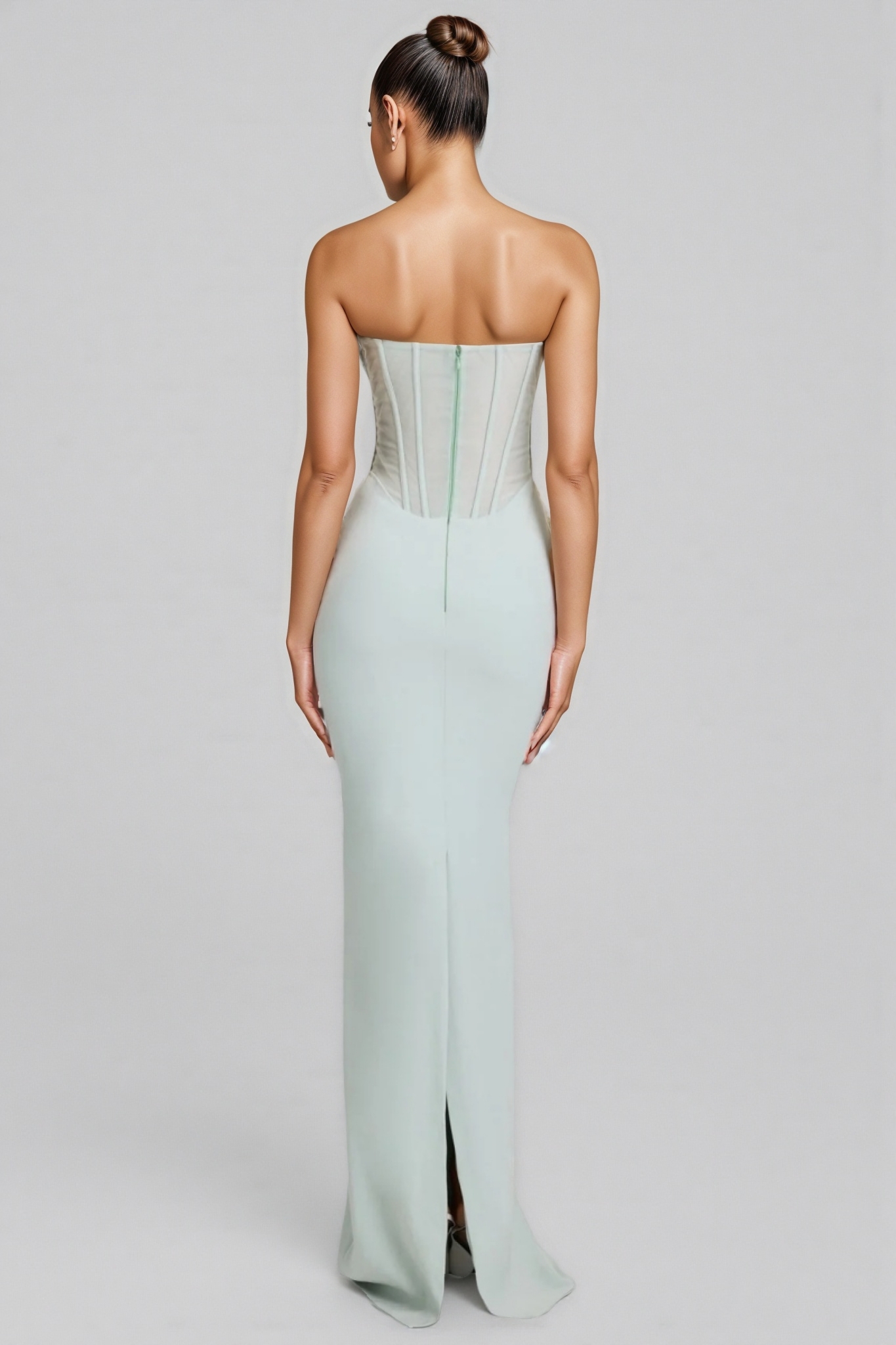 Gened Green Ribbon Sheer Chiffon Maxi Dress