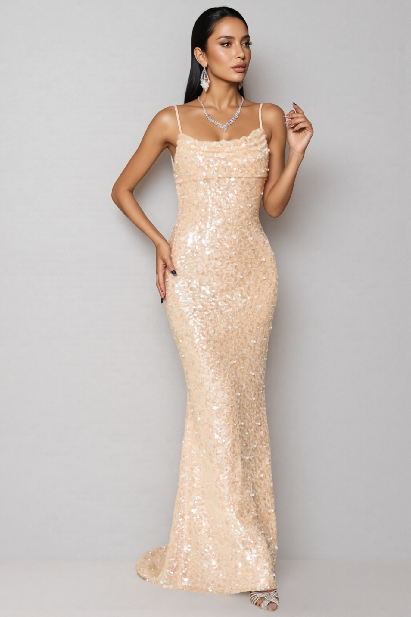 Maelk Backless Sequin Fishtail Maxi Dress