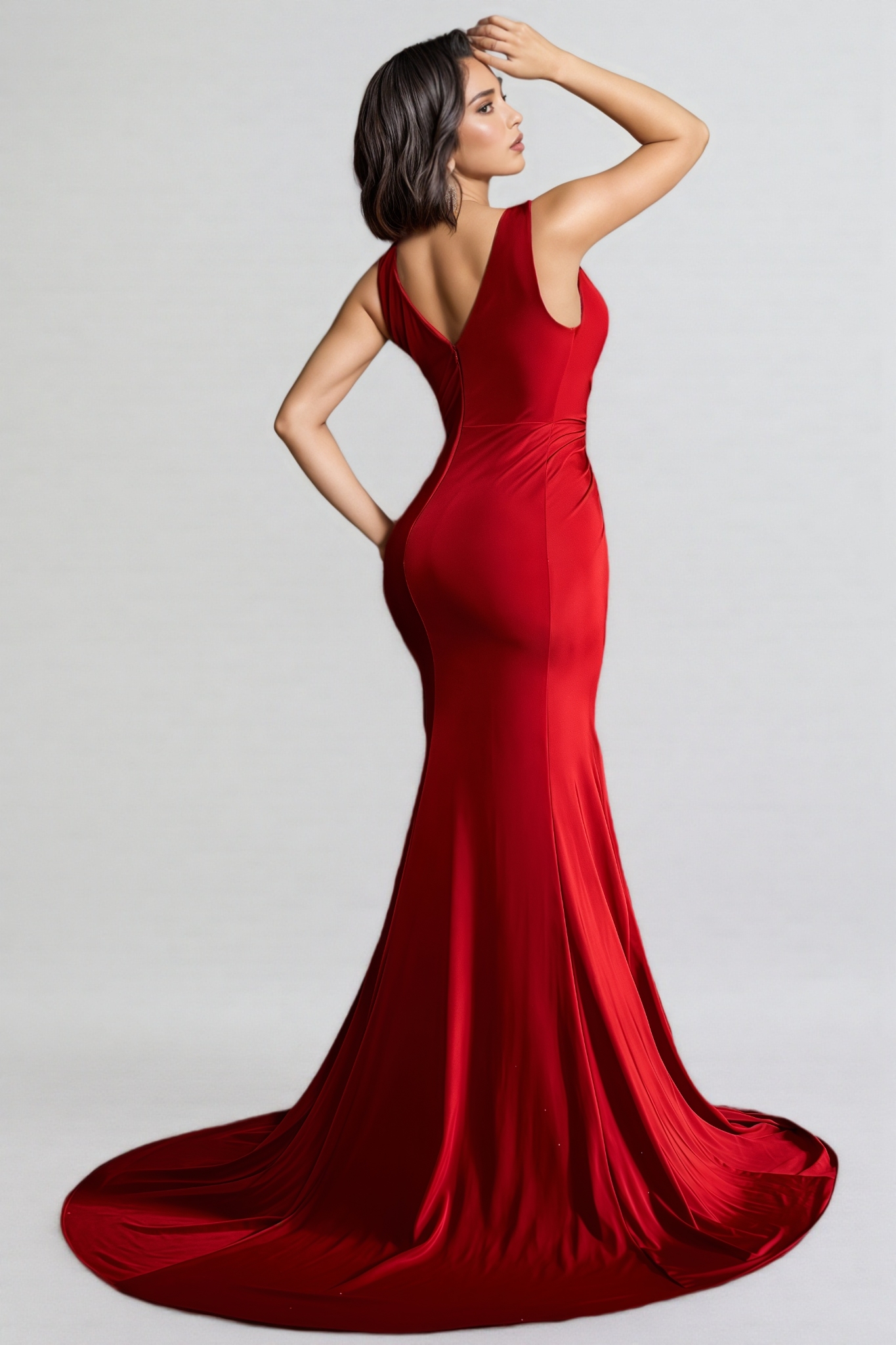 Kylis Red V-neck Fishtail Maxi Dress