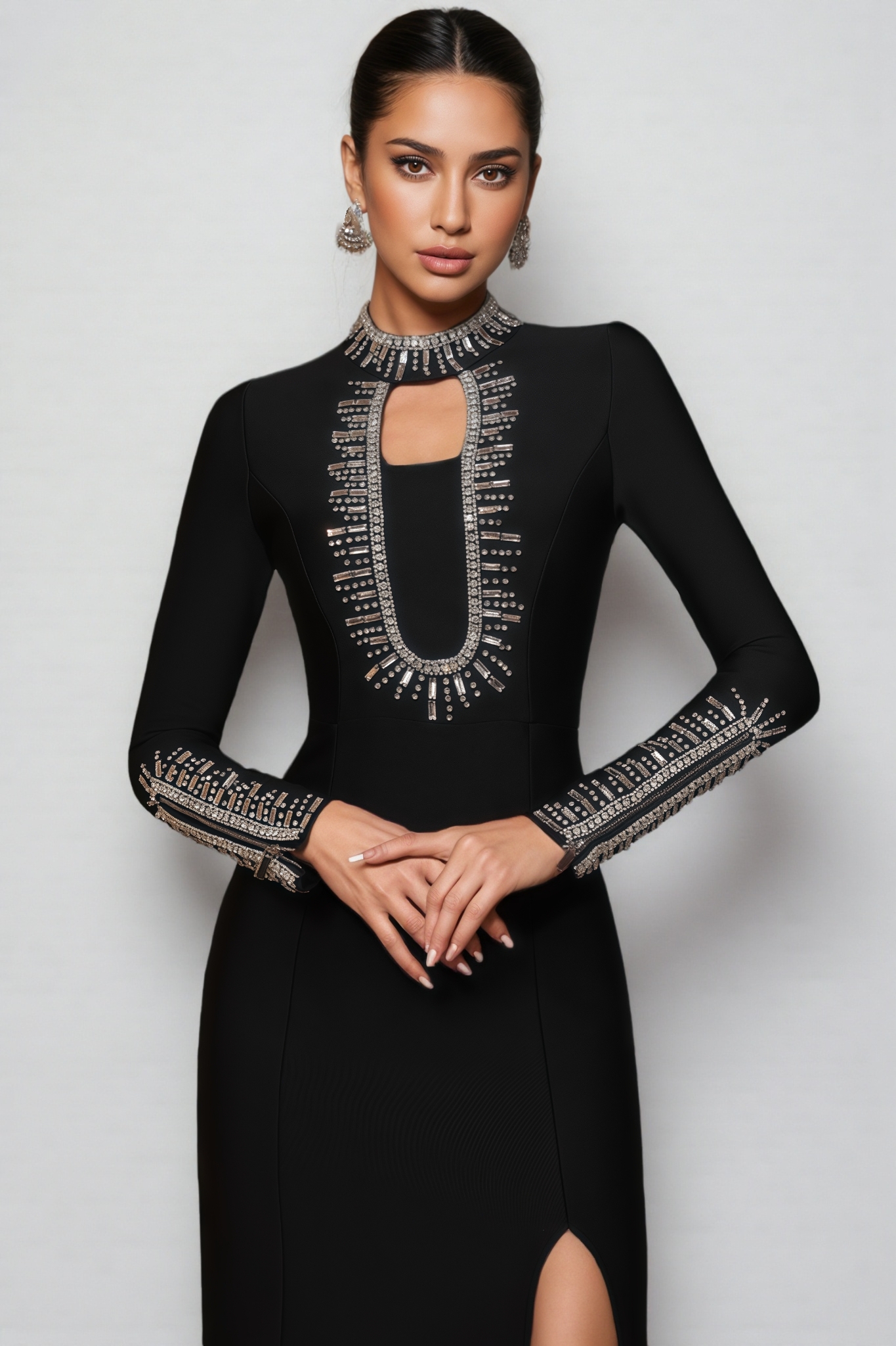 Nyred Black Sequined High Split Maxi Dress