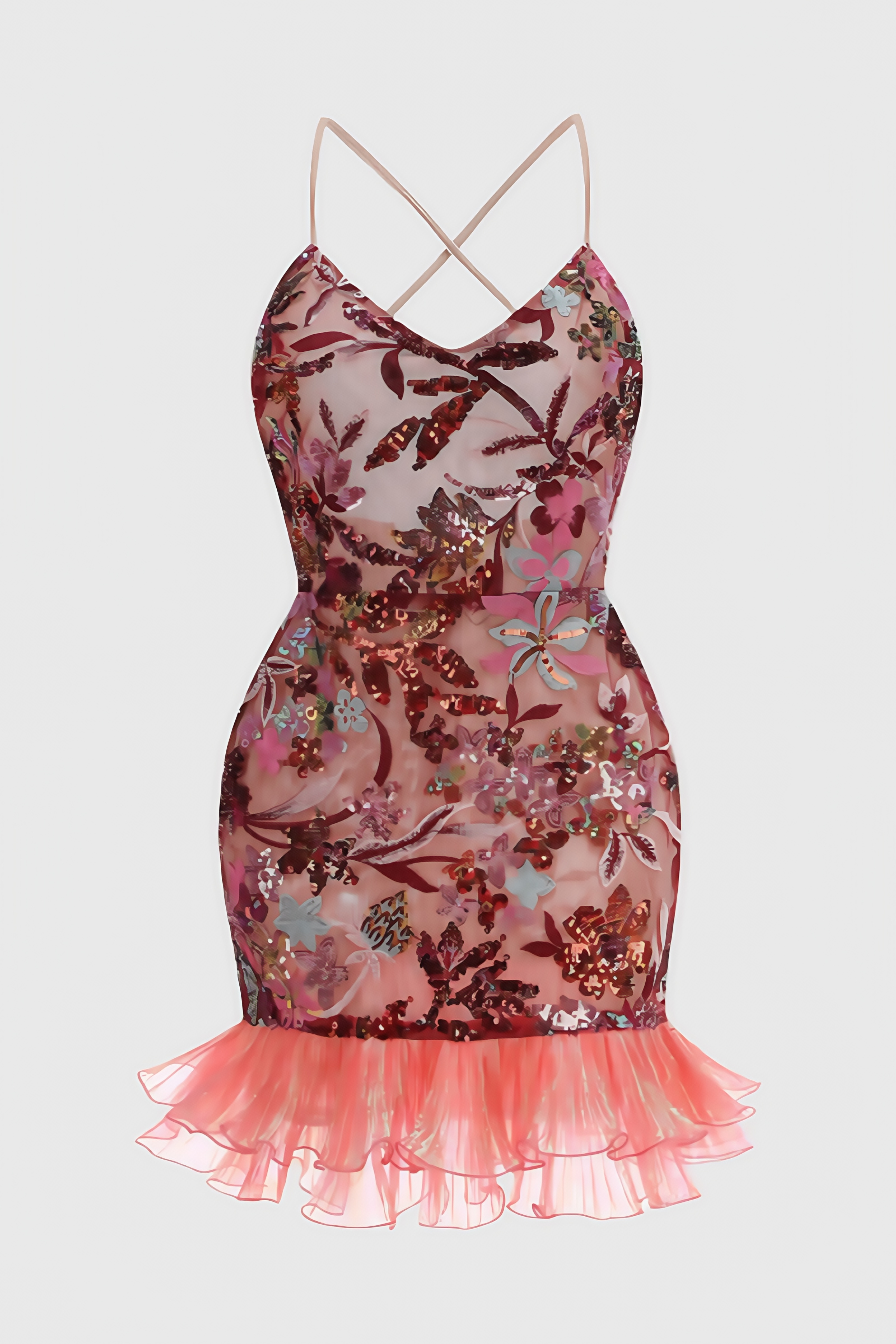 Tovitk Pink Strapless Mesh Sequin Mini Dress