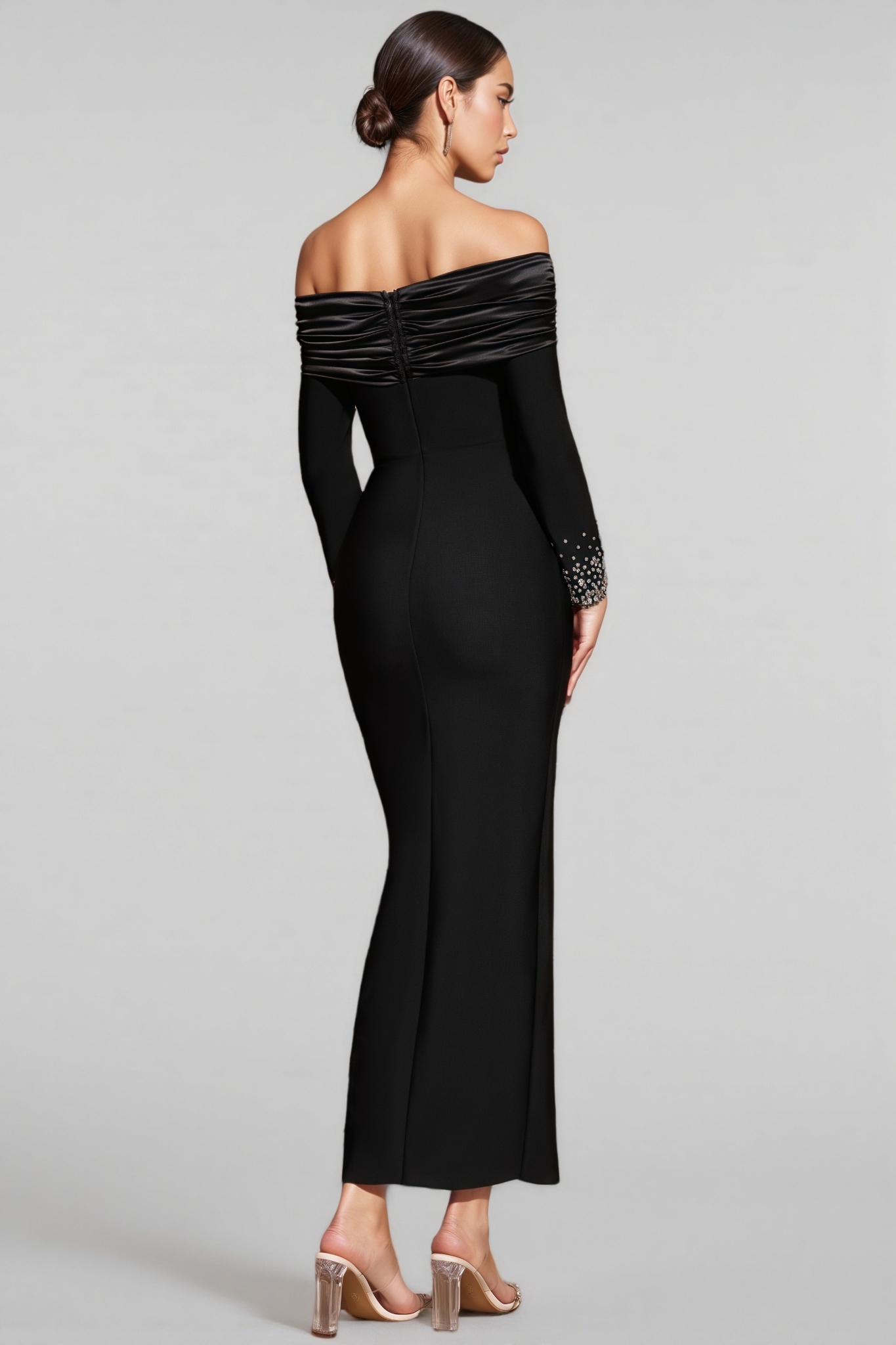 Lucfe Black Studded Bandage Maxi Dress