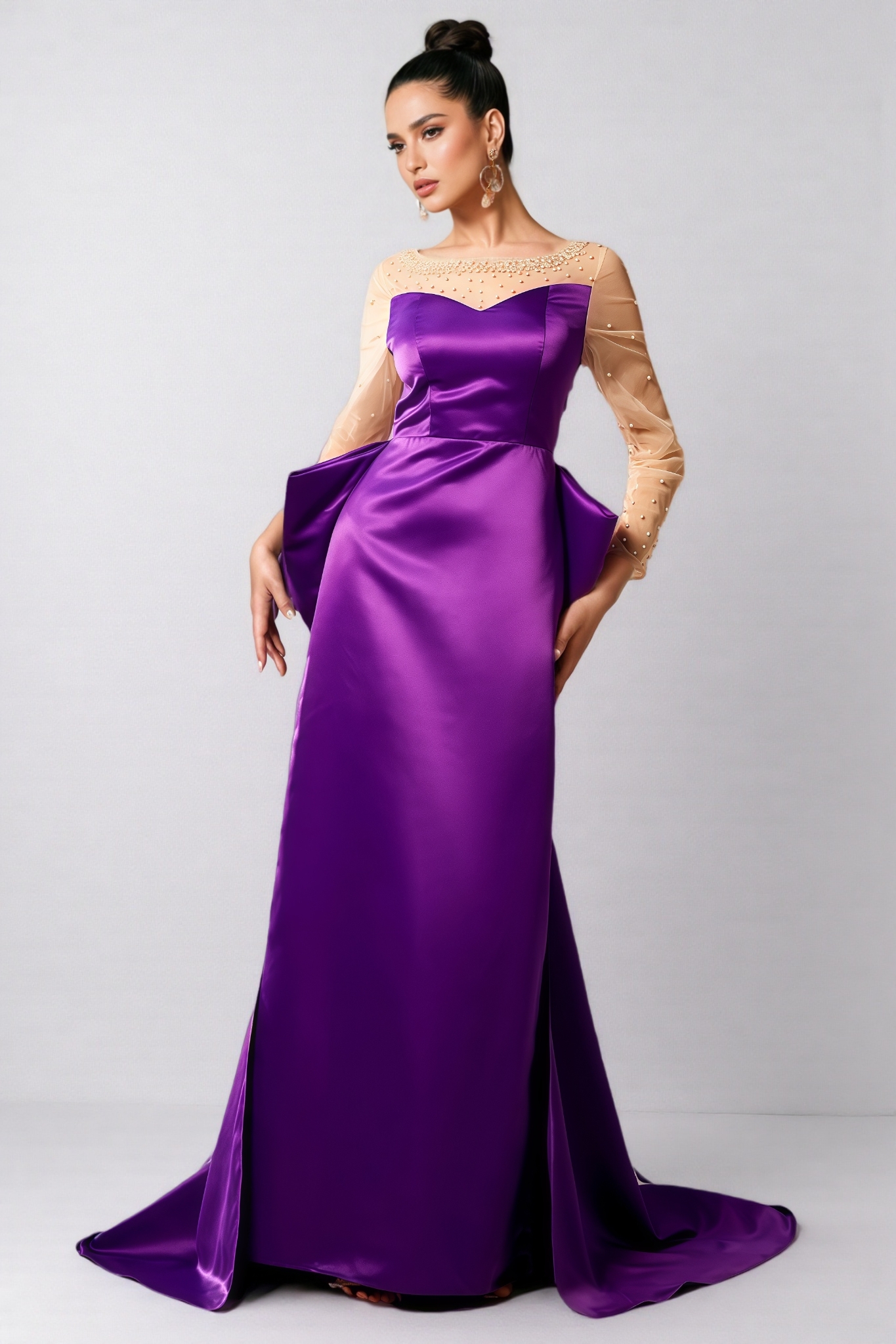 Nia Beaded Big Bow Maxi Dress