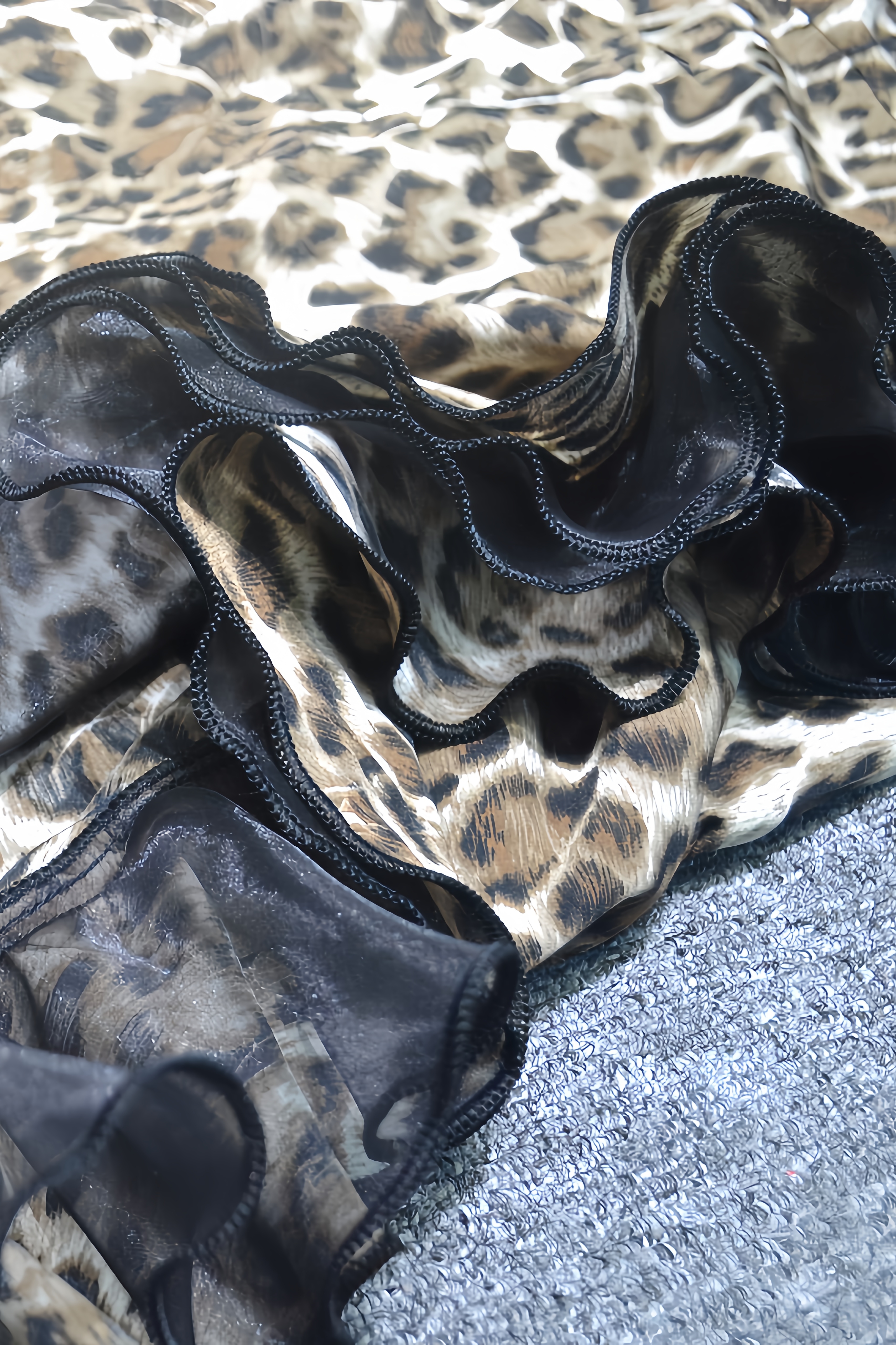 Todd Wooden Ear Trim Leopard Print Midi Dress