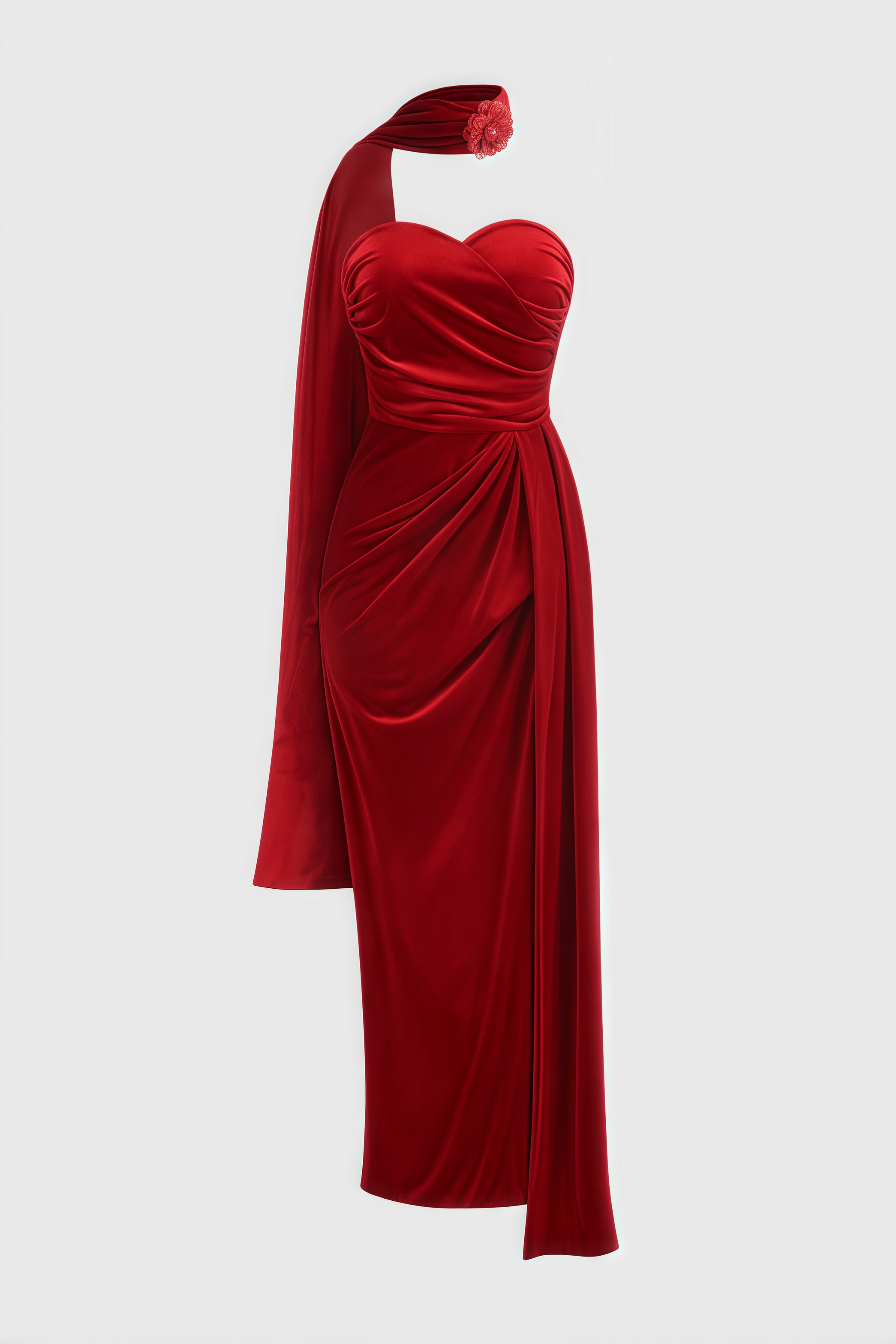 Megas Red 3D Floral Split Maxi Dress