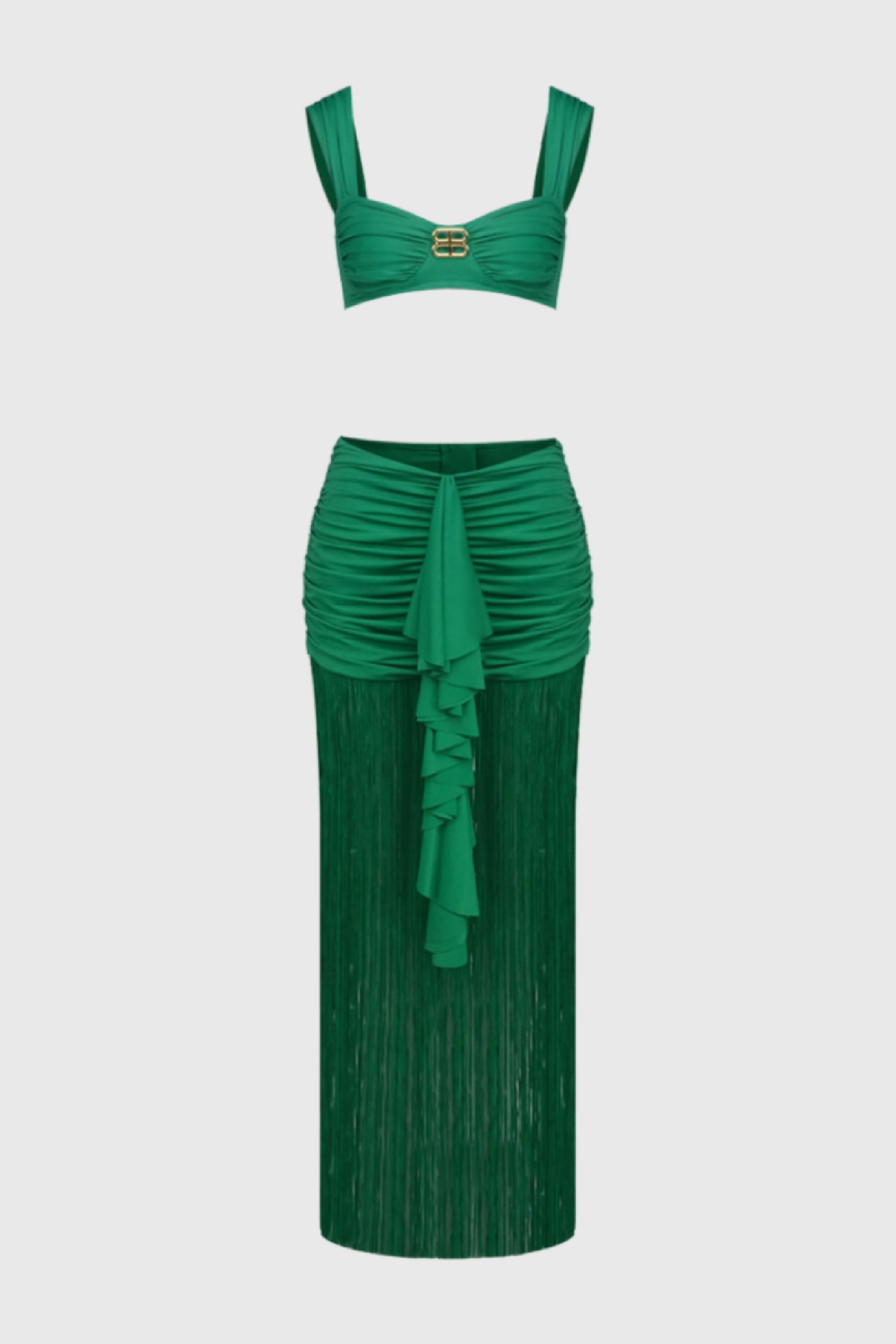 High-waisted Strappy Fringed Maxi Dress