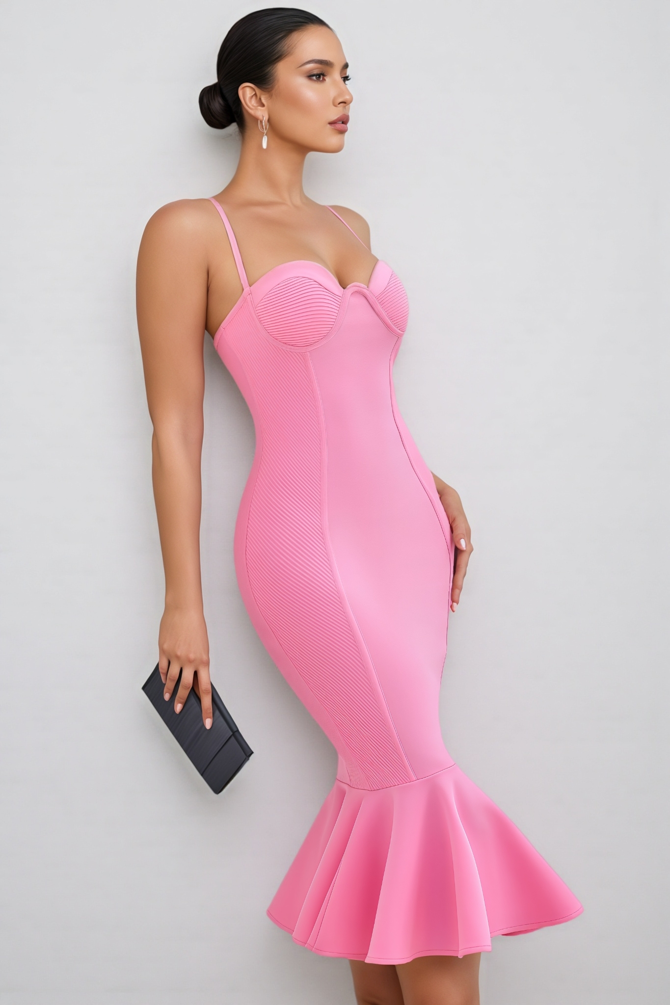 Nita Pink Strappy Fishtail Bandage Midi Dress