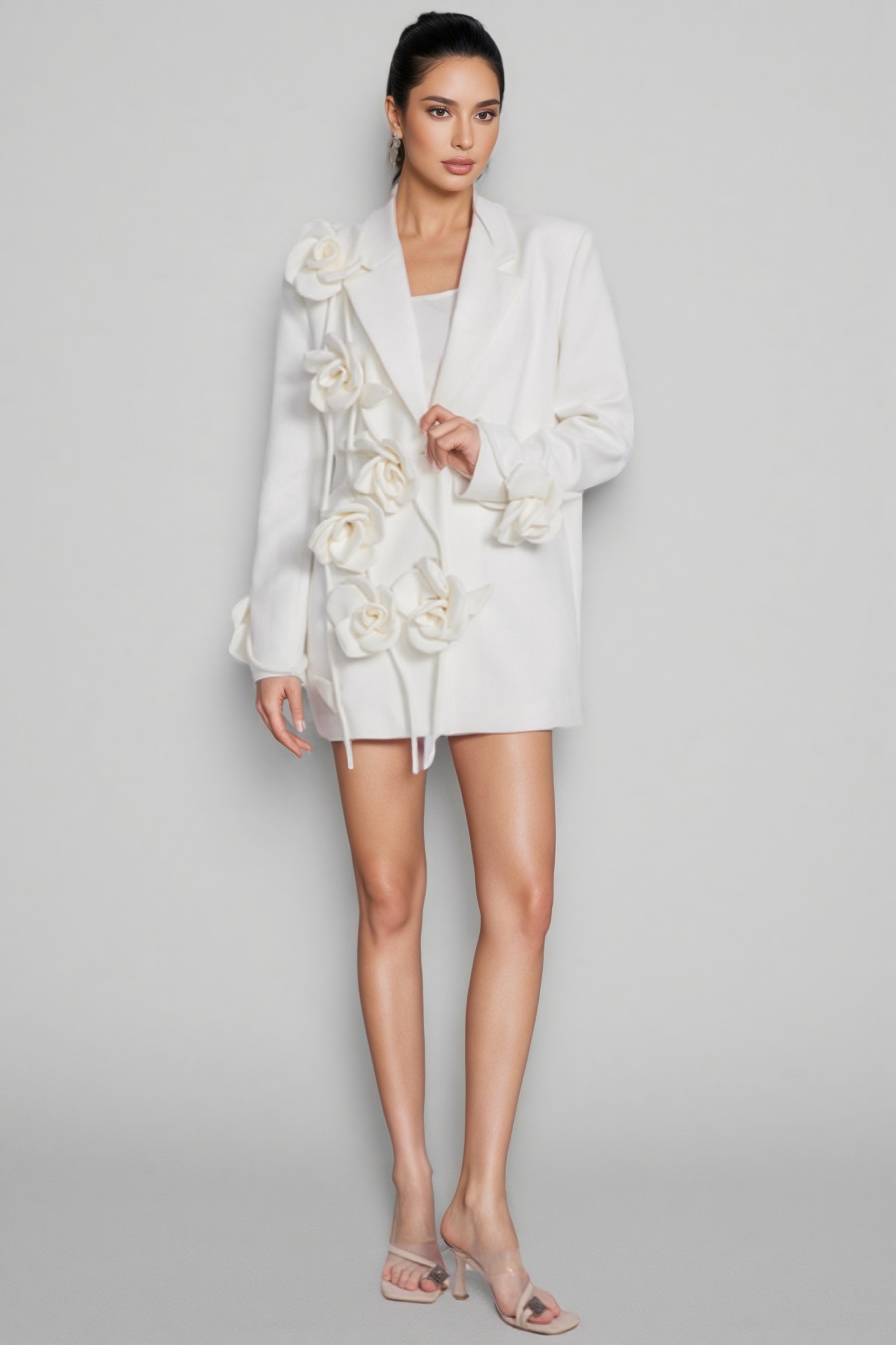 Faunr Long Sleeve Lapel 3D Floral Blazer