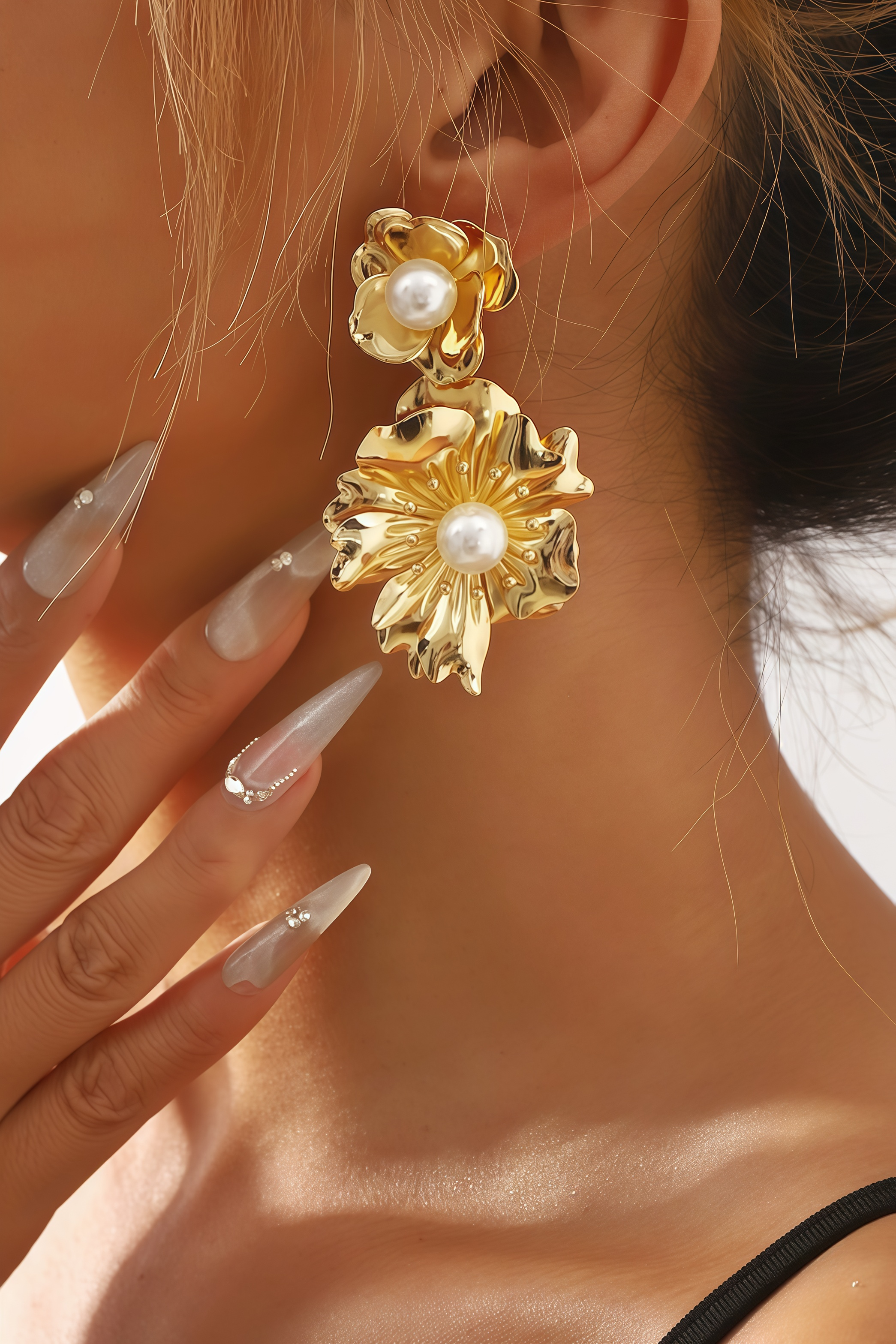 Emrys Pearl 3D Flower Earrings