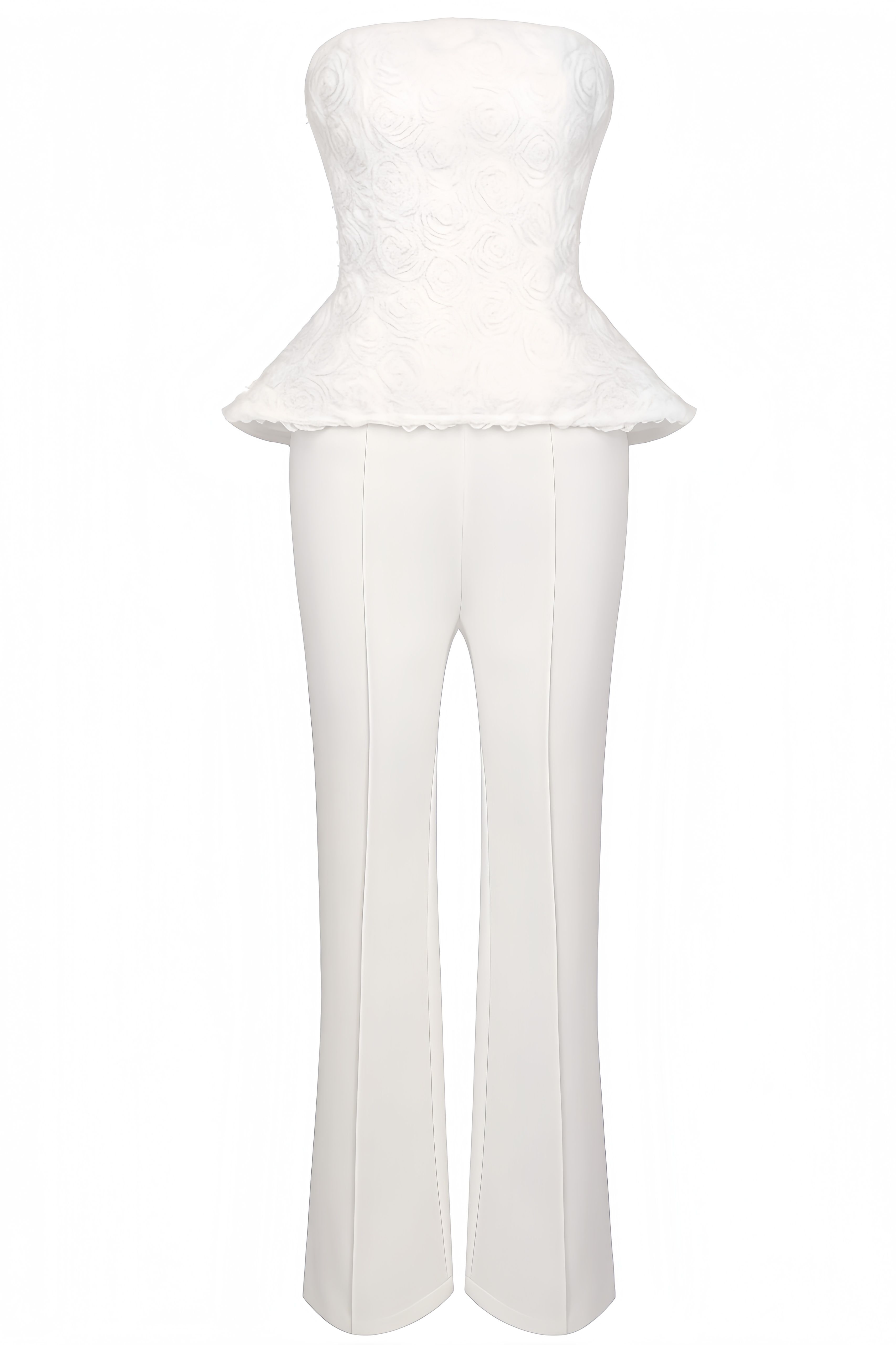 Lorrlk White Strapless Top And Pants Set