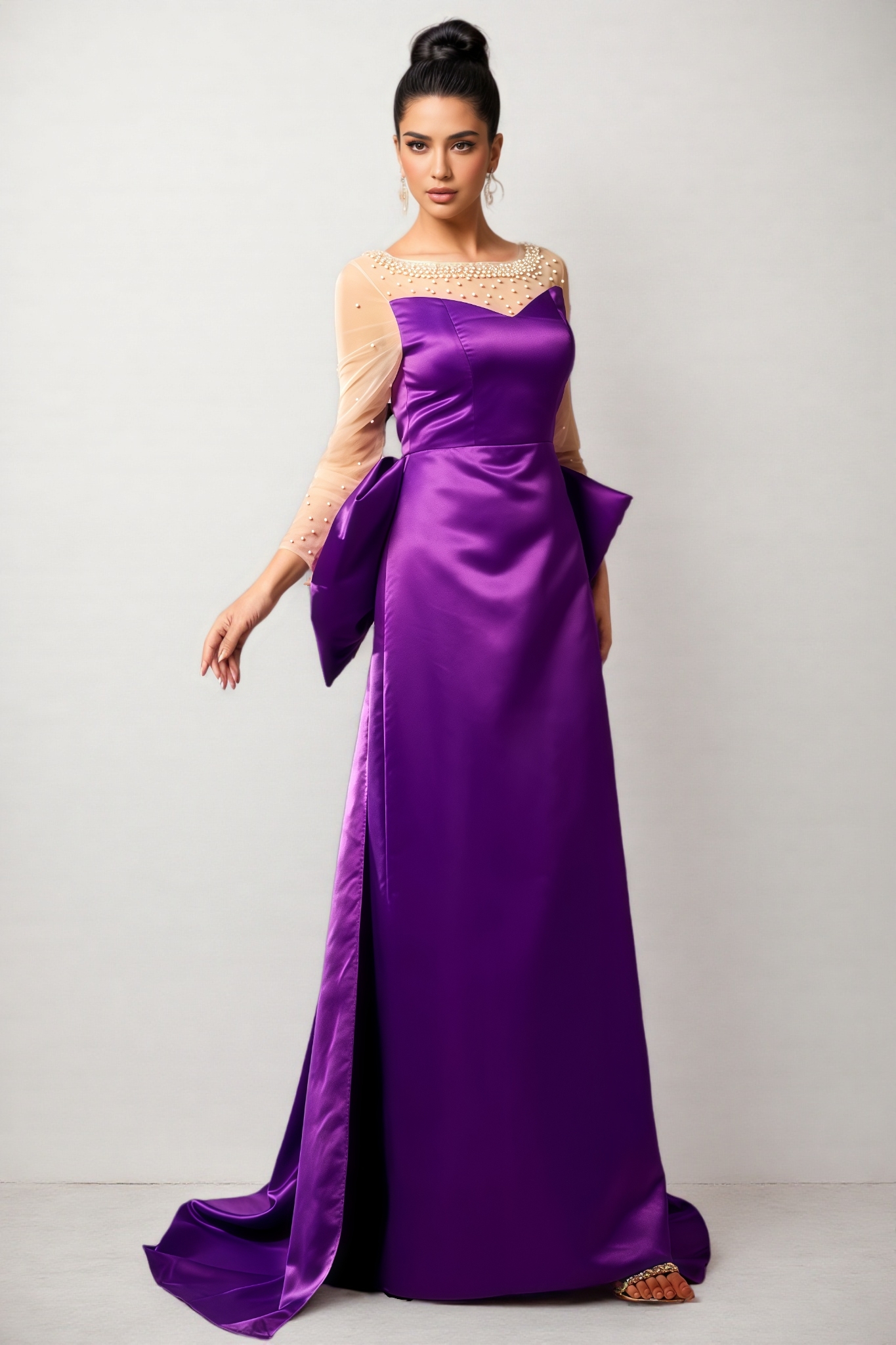 Nia Beaded Big Bow Maxi Dress