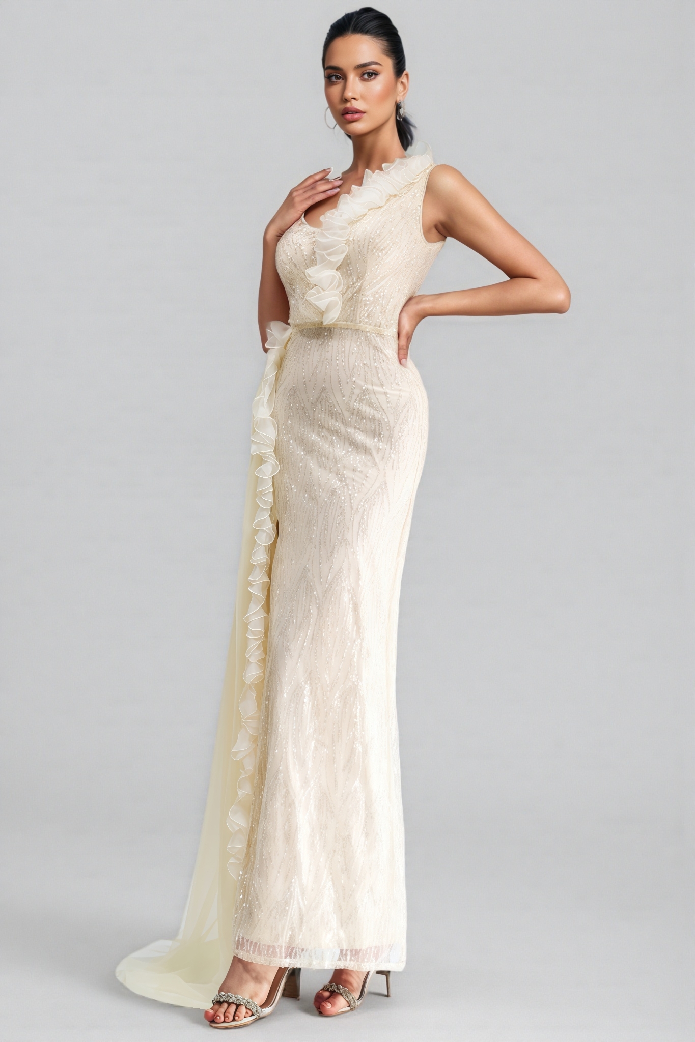 Cadie Strapless Split Mesh Maxi Dress