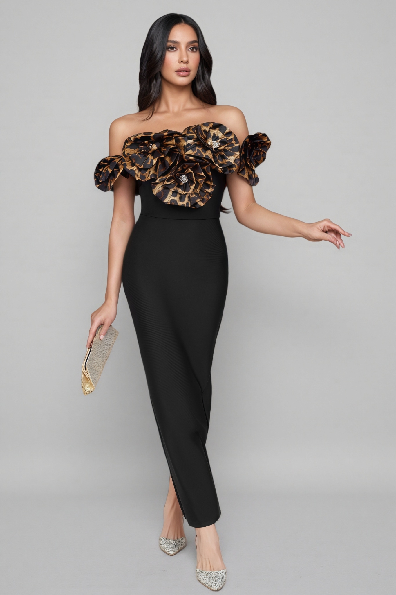 Donsa 3D Floral Bandage Maxi Dress