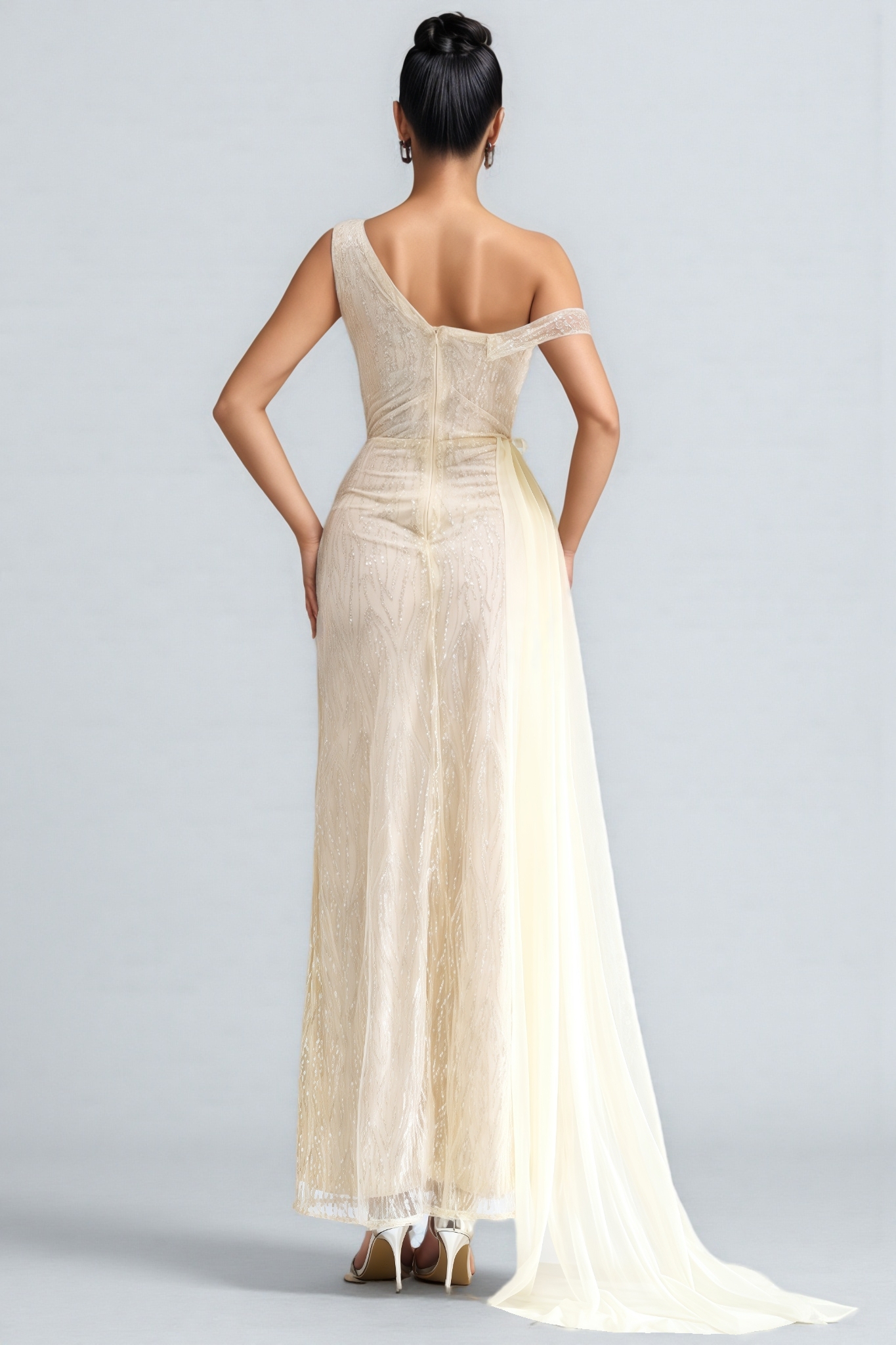 Cadie Strapless Split Mesh Maxi Dress