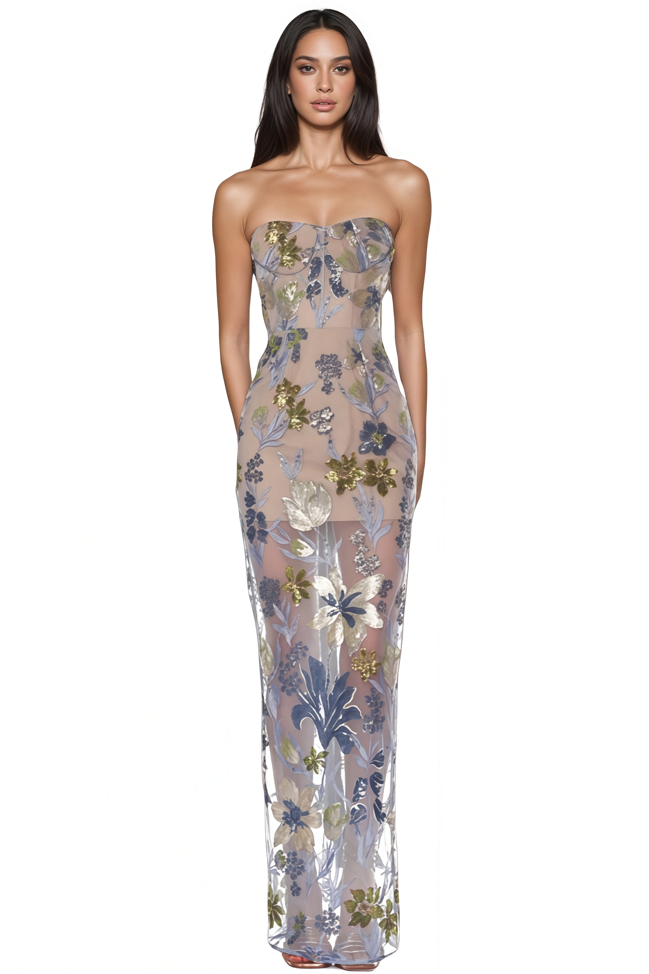 Waylen Blue Embroidered Maxi Dress