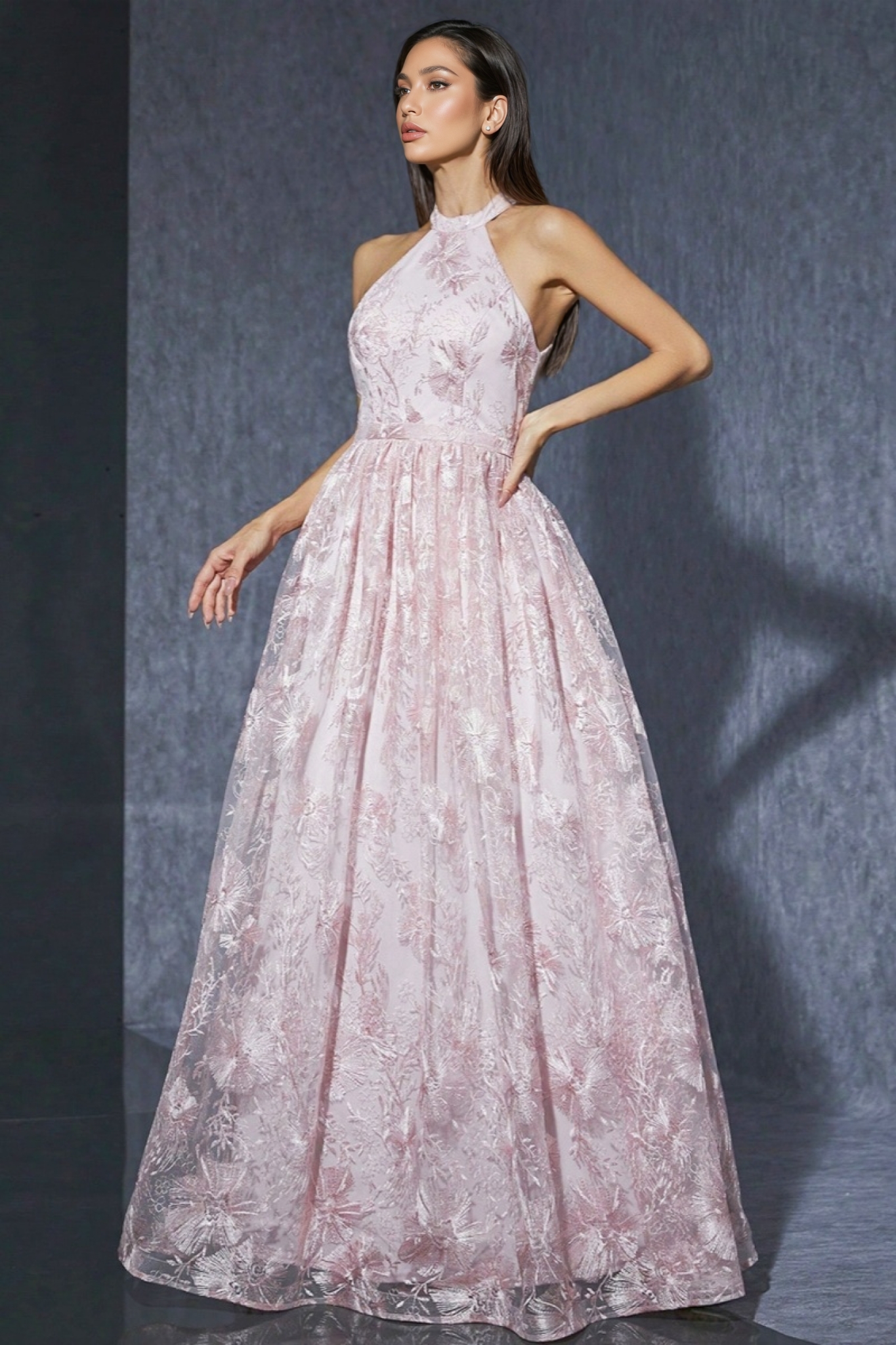 Bea Neckline Pink Mesh Maxi Dress