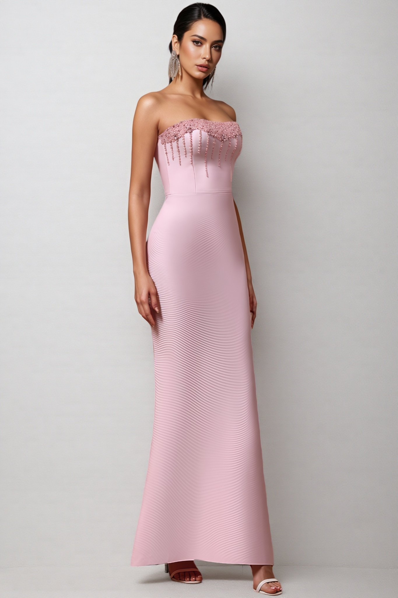 Mavik Pink Strapless Sparkling Maxi Dress
