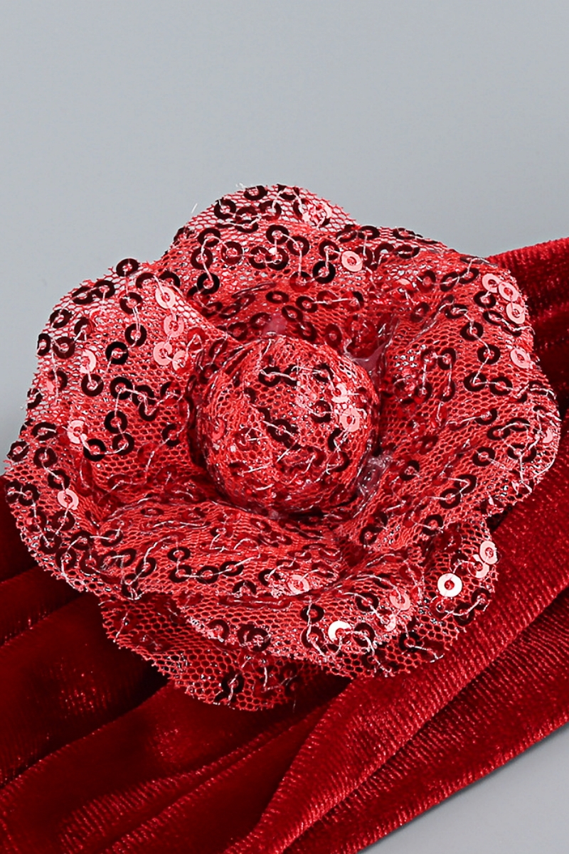 Megas Red 3D Floral Split Maxi Dress