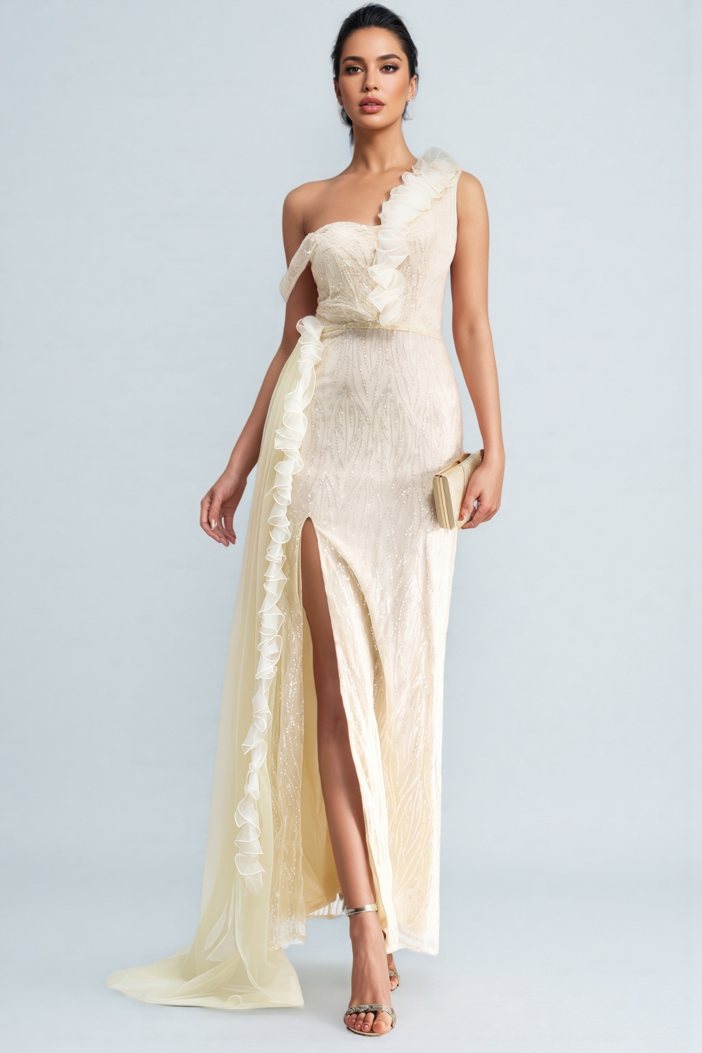 Cadie Strapless Split Mesh Maxi Dress