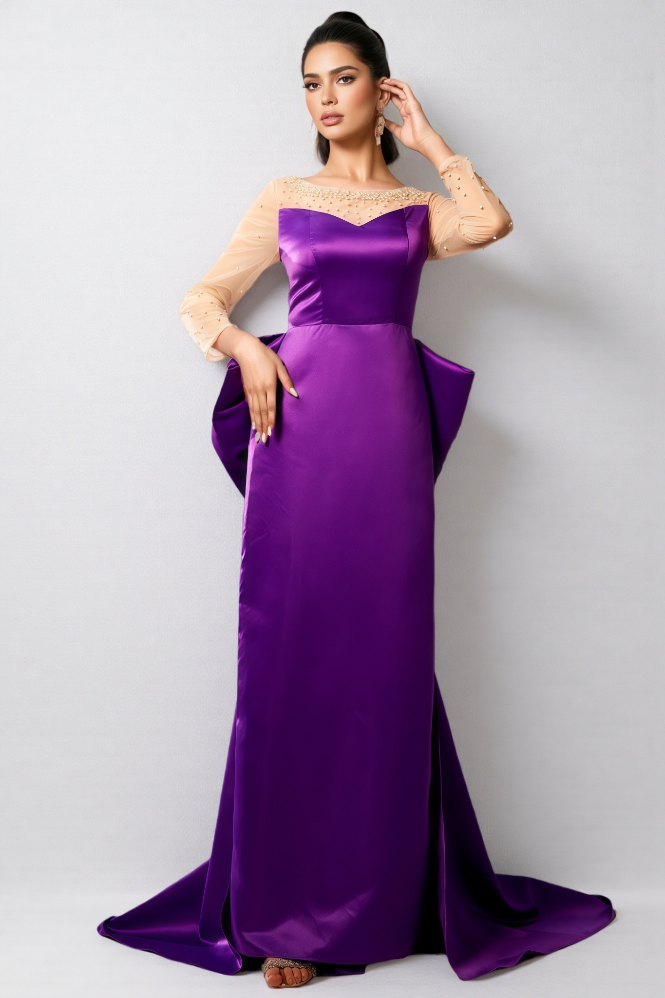 Nia Beaded Big Bow Maxi Dress