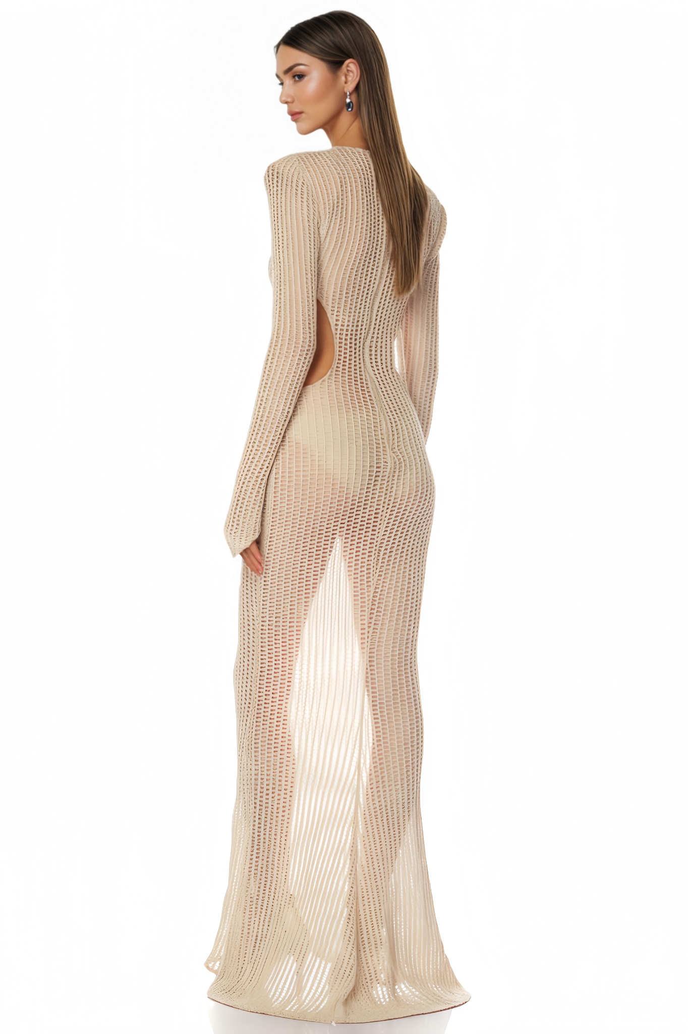 Mona Openwork Long-Sleeved Maxi Dress