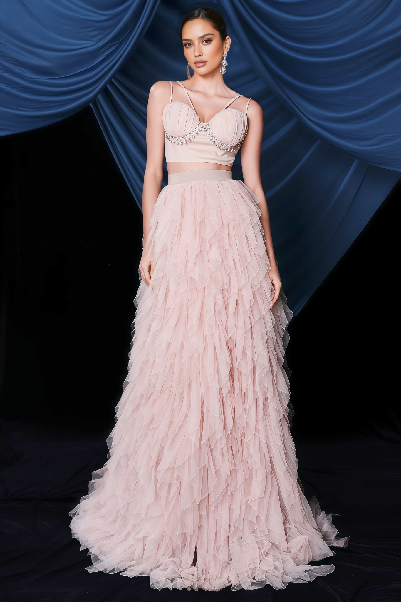 Kacy Halter Mesh Under Skirt Two Piece Set