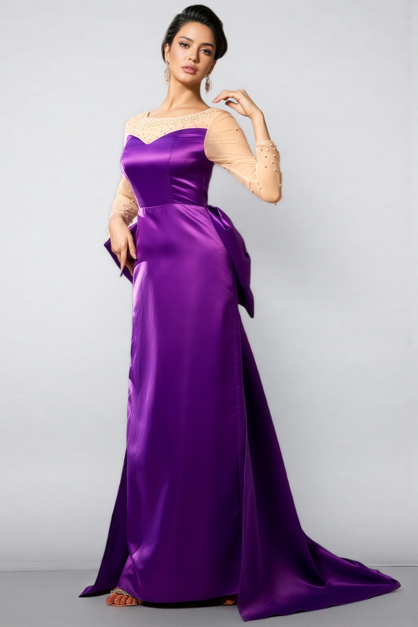 Nia Beaded Big Bow Maxi Dress