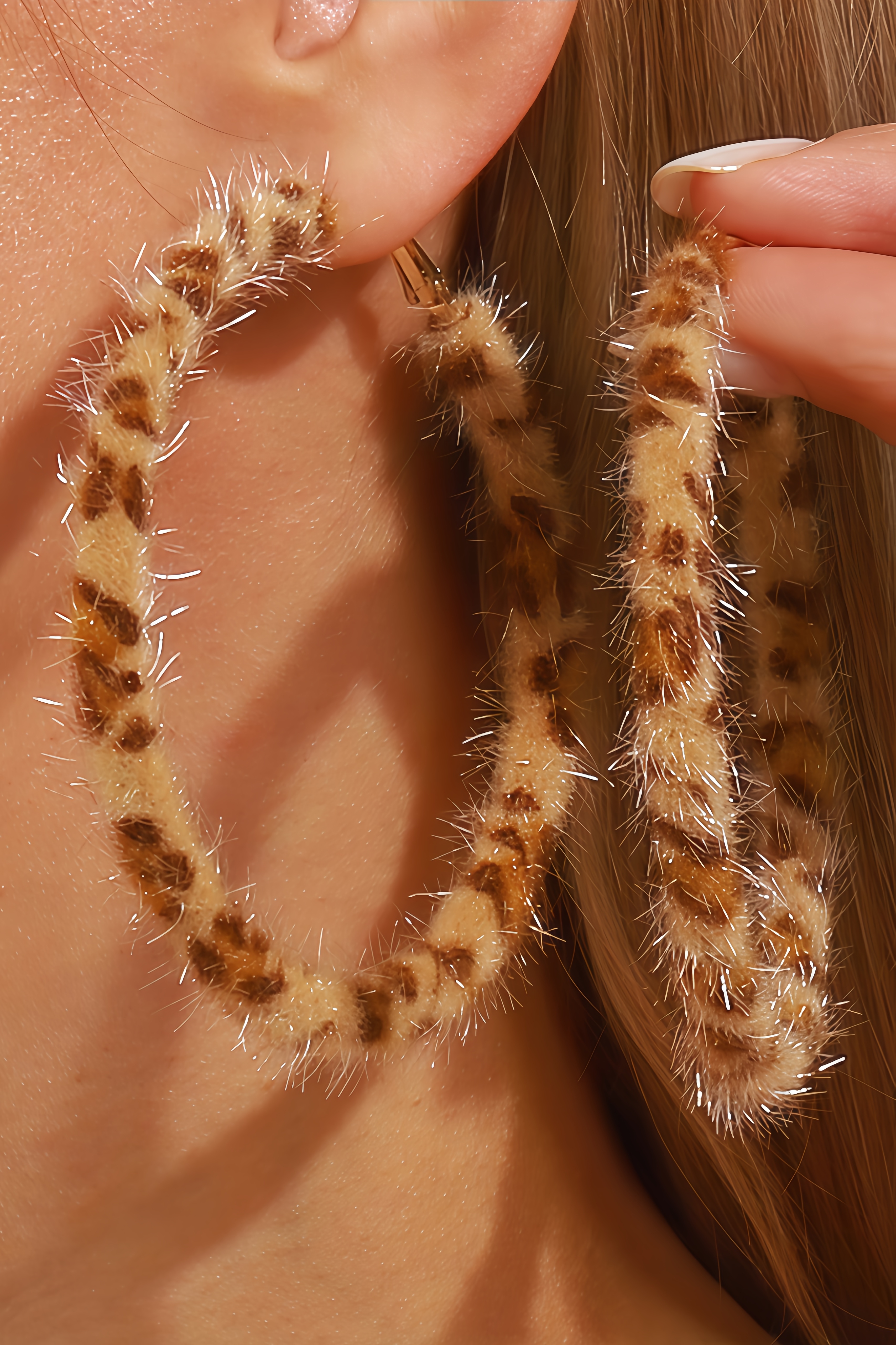 Kara Faux Fur Leopard Print Geometric Hoop Earrings